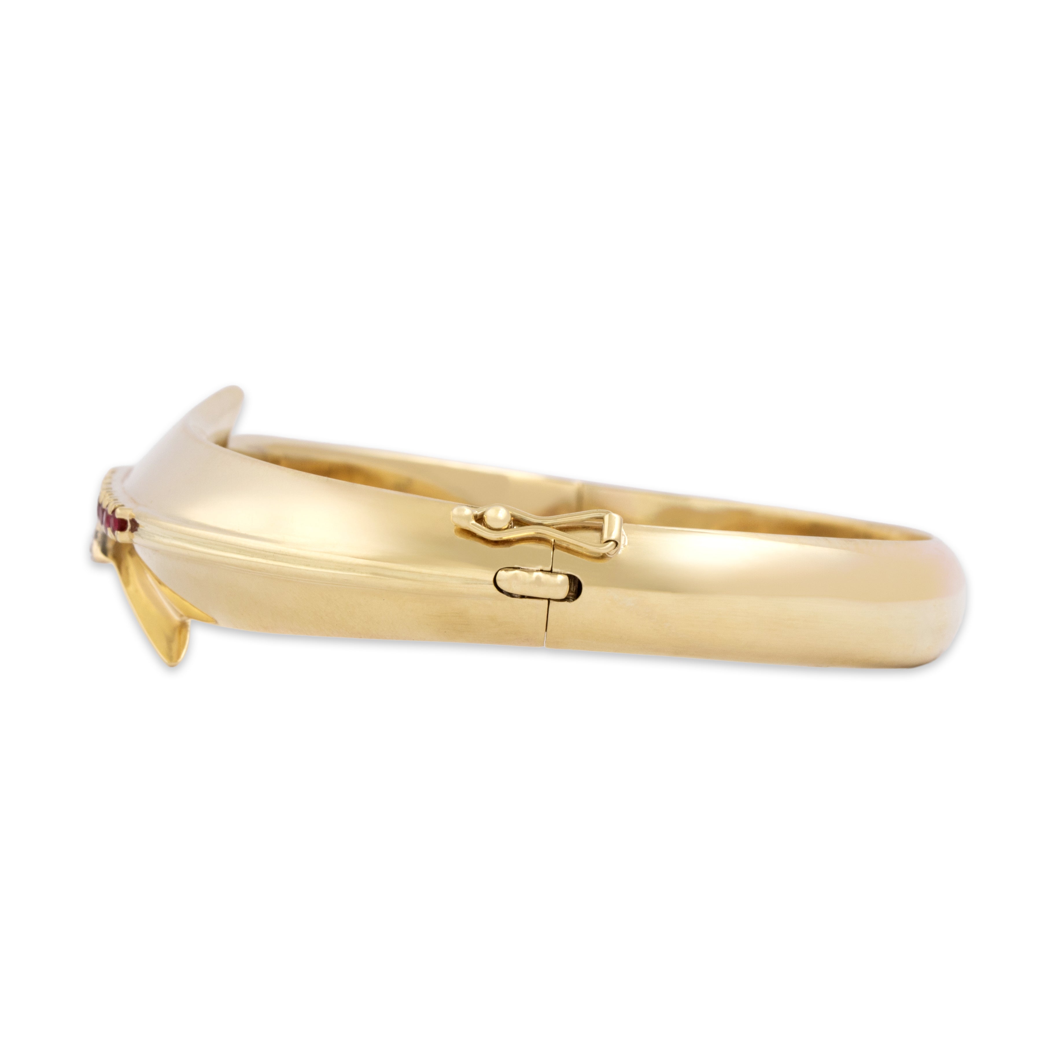 Vintage Italian 14k Yellow Gold Ruby Diamond Dimensional Bypass Bangle Bracelet - Side view