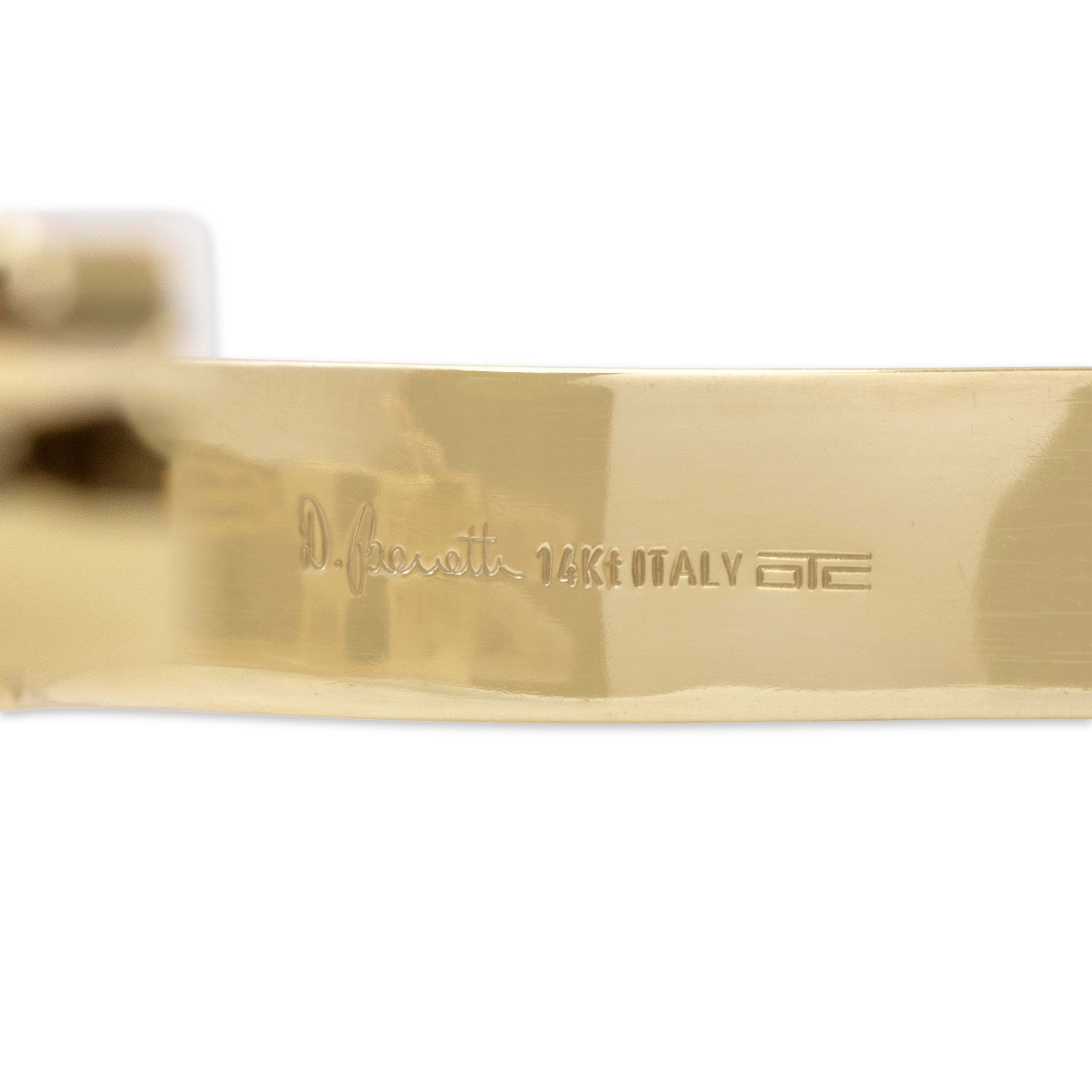 Vintage Italian 14k Yellow Gold Ruby Diamond Dimensional Bypass Bangle Bracelet - Hallmark view