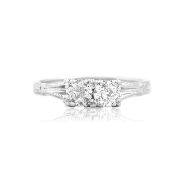 Antique 18k White Gold .68cttw Old European Cut Diamond Refined Duo Ring 8.50