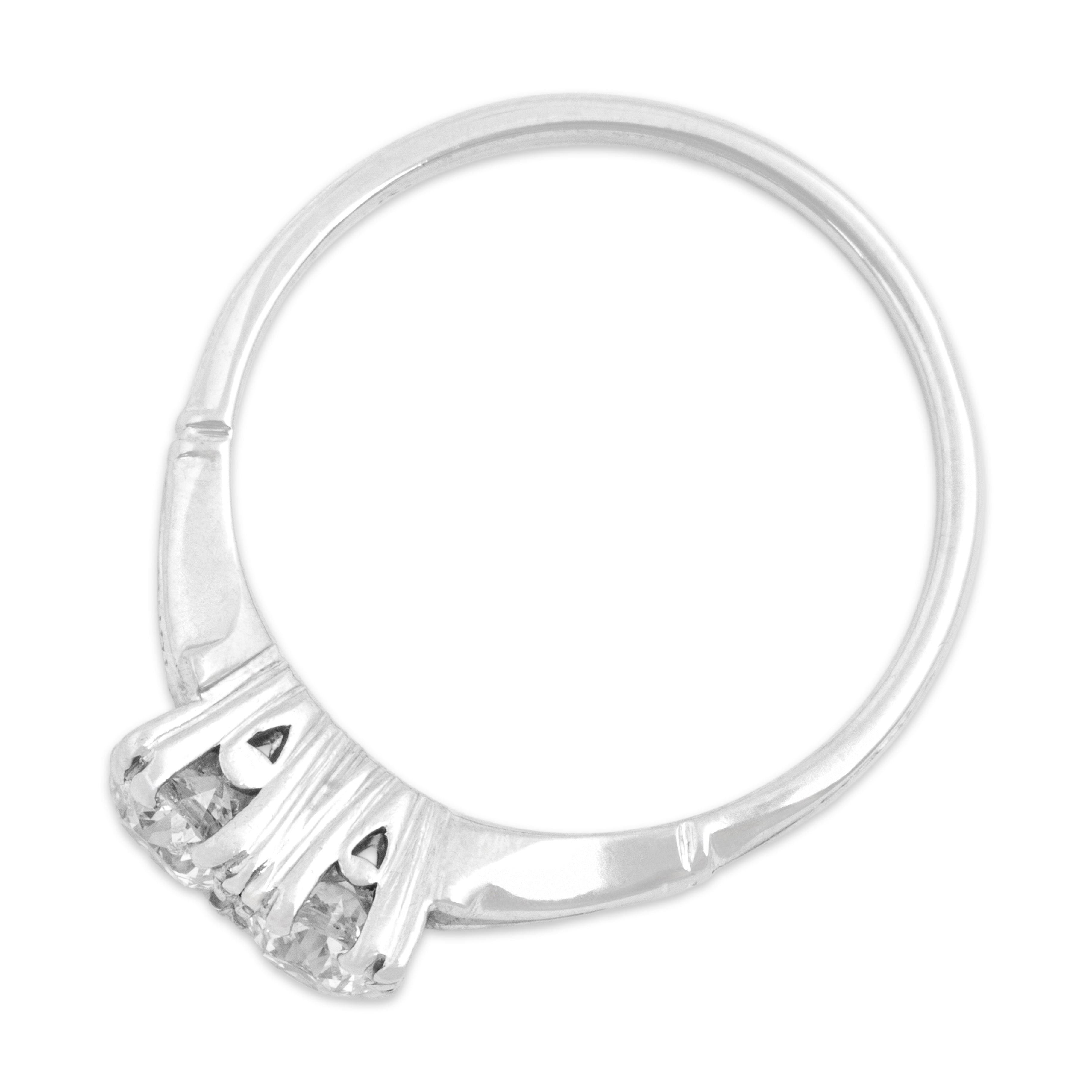 Antique 18k White Gold .68cttw Old European Cut Diamond Refined Tapered Shoulders Ring - Overall view