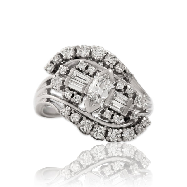Vintage Platinum .85cttw Diamond Incredible Swooping Cluster Ring 5.50