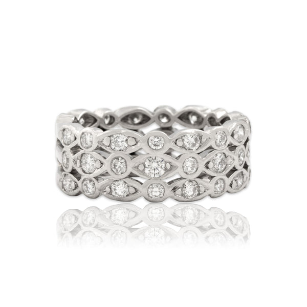 Vintage Platinum 1.32cttw Diamond Triple Row Alternating Bezel Band Ring 5.25