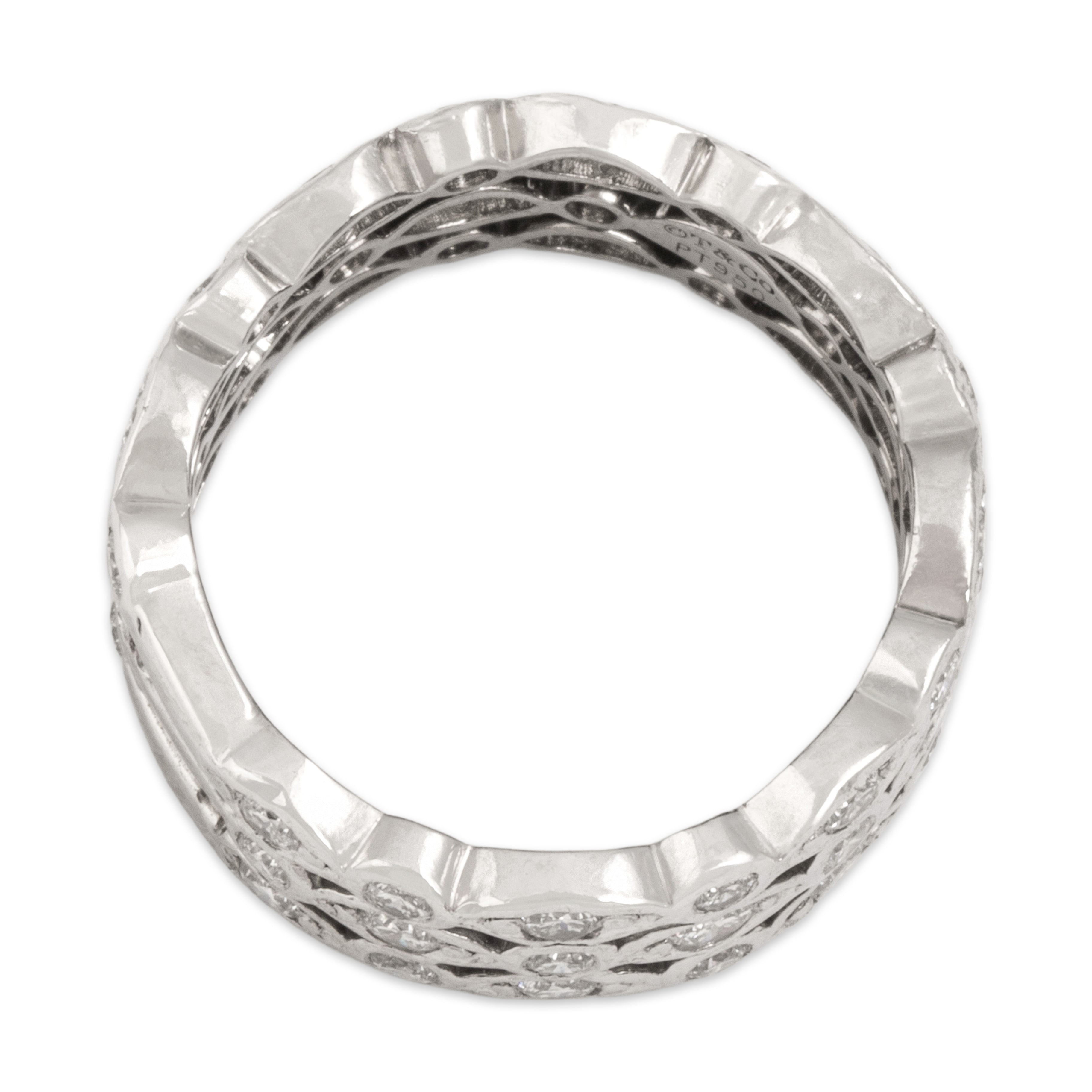 Vintage Platinum 1.32cttw Diamond Stacked Triple Row Alternating Bezel Band Ring - detail view #1