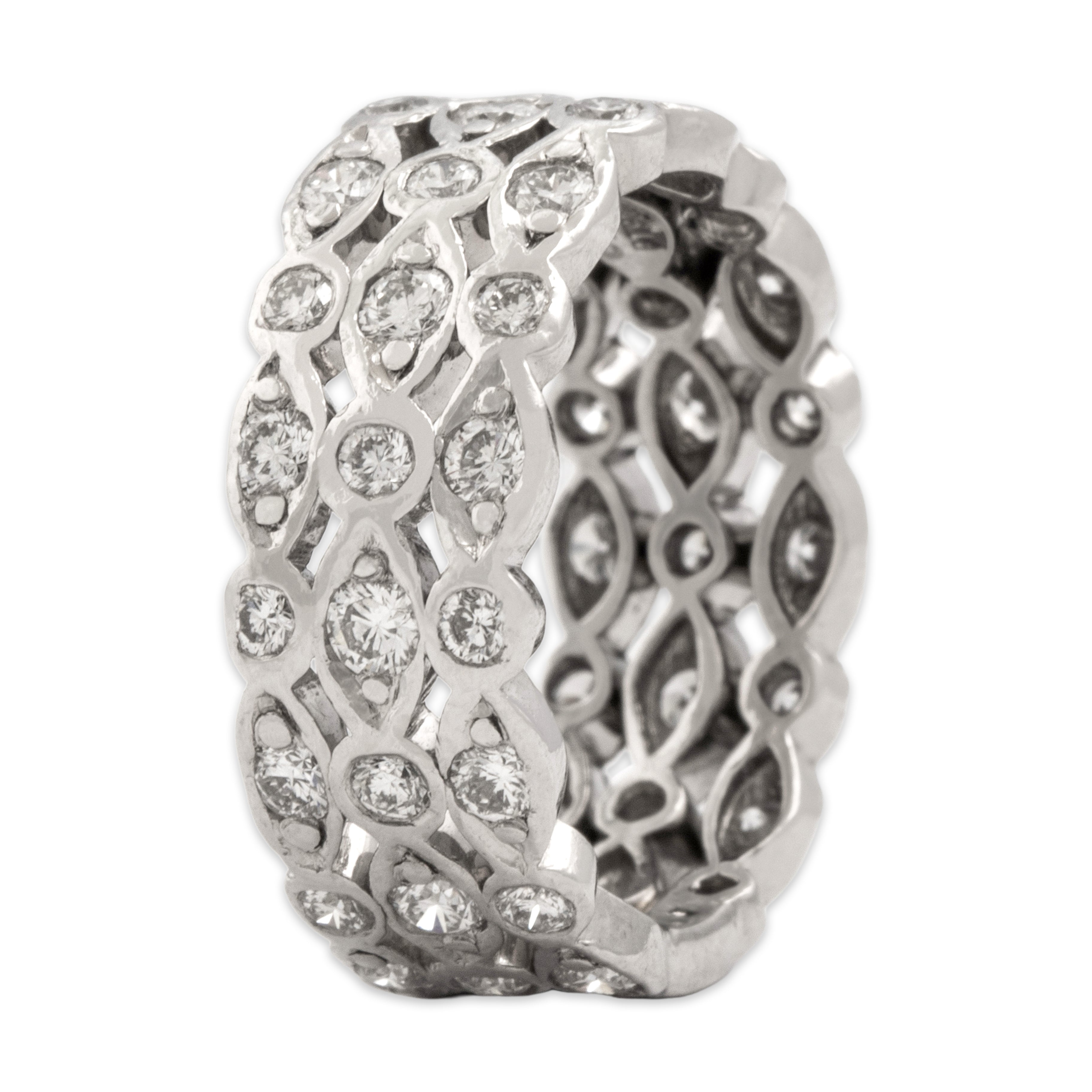 Vintage Platinum 1.32cttw Diamond Stacked Triple Row Alternating Bezel Band Ring - Overall view