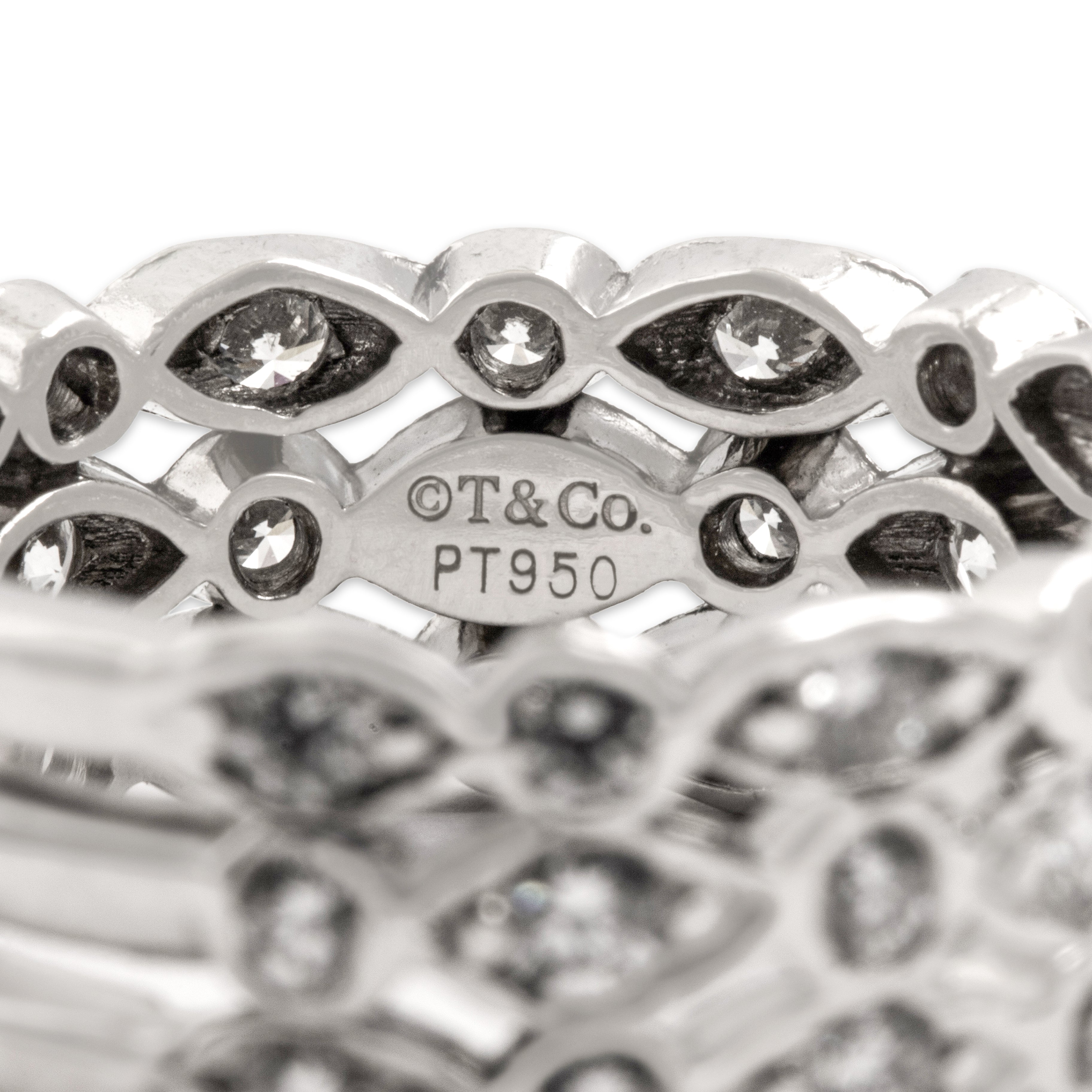 Vintage Platinum 1.32cttw Diamond Stacked Triple Row Alternating Bezel Band Ring - Hallmark view