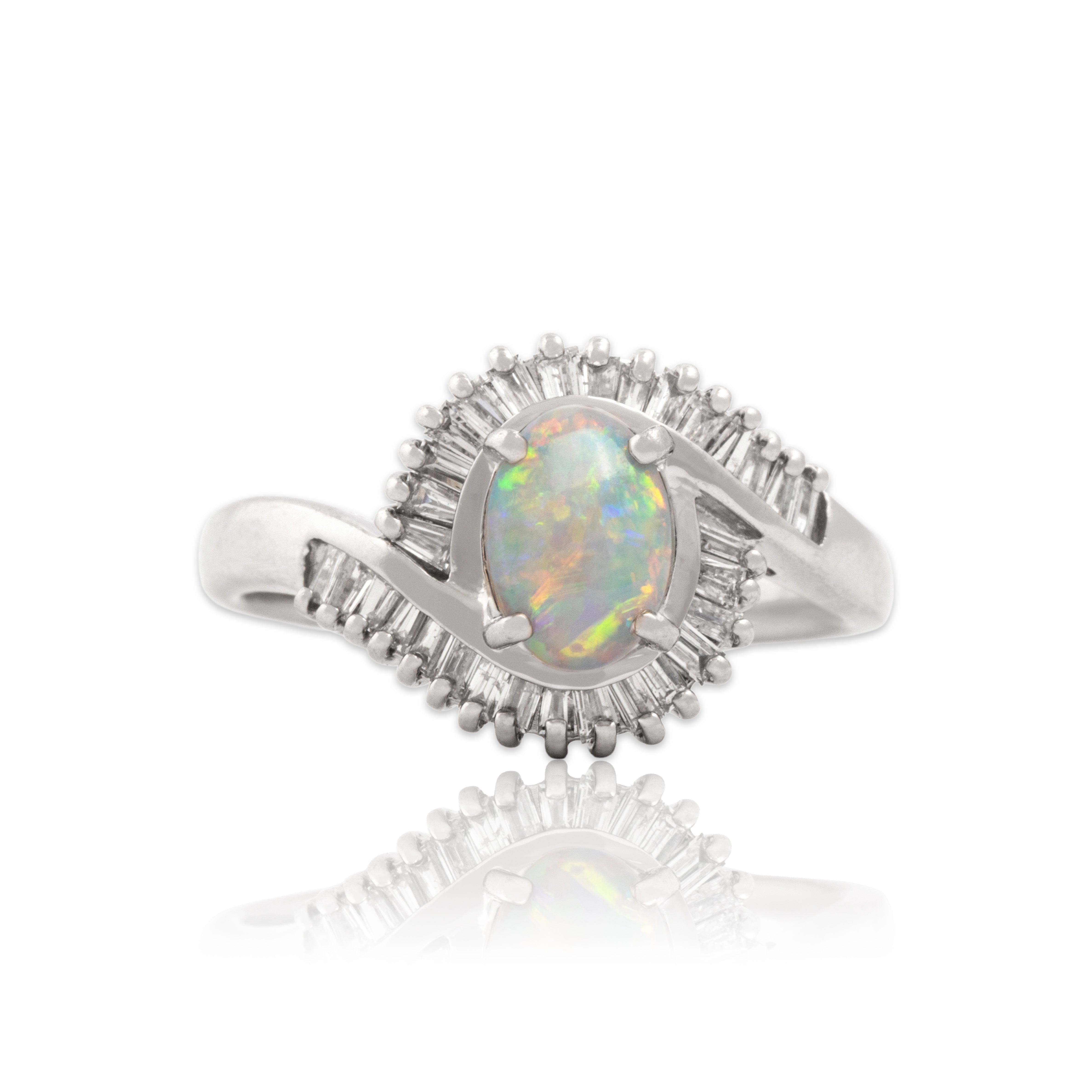 Vintage Platinum [Custom Carat] Luminous Swooping Halo Ring - Close-up view