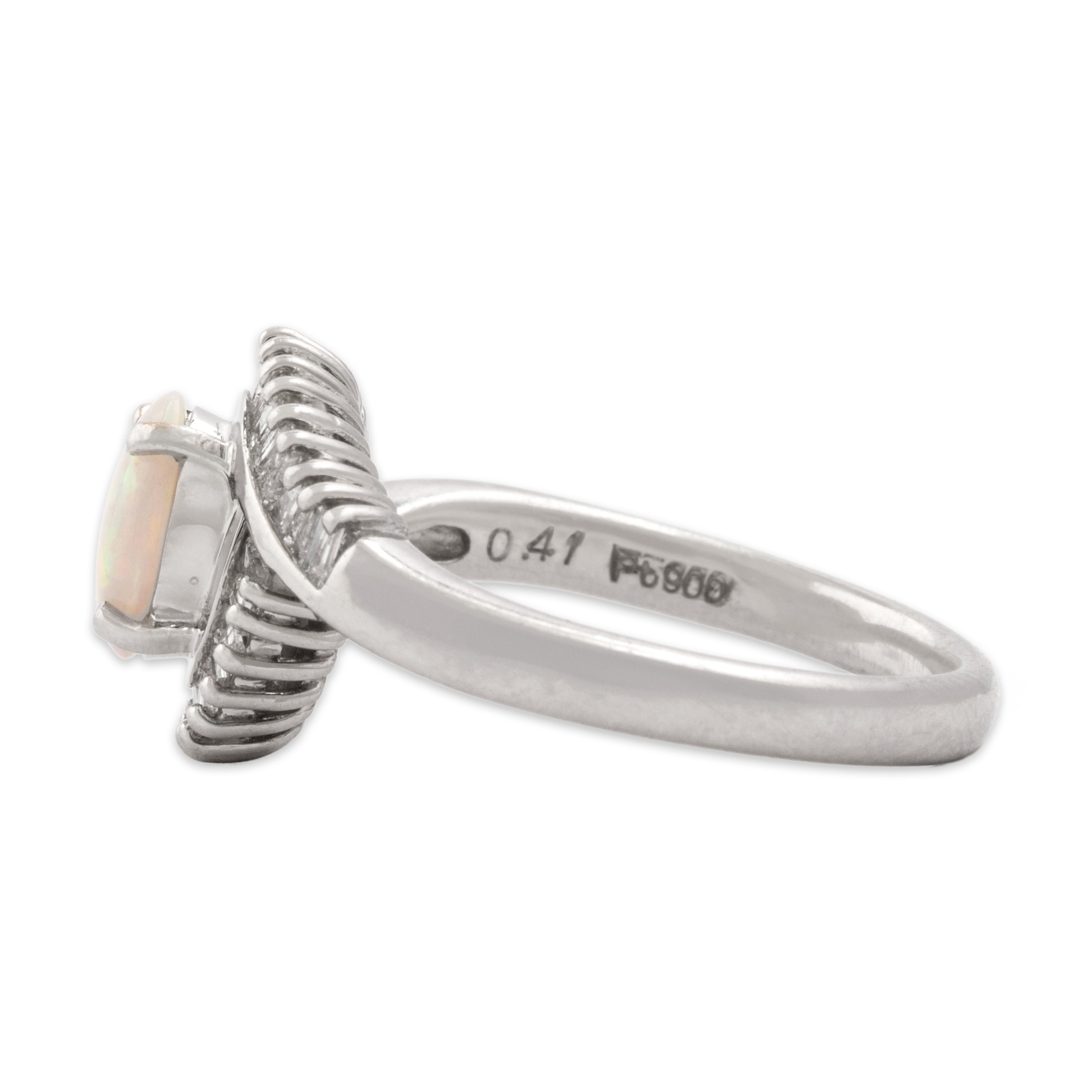 Vintage Platinum [Custom Carat] Luminous Swooping Halo Ring - Side view