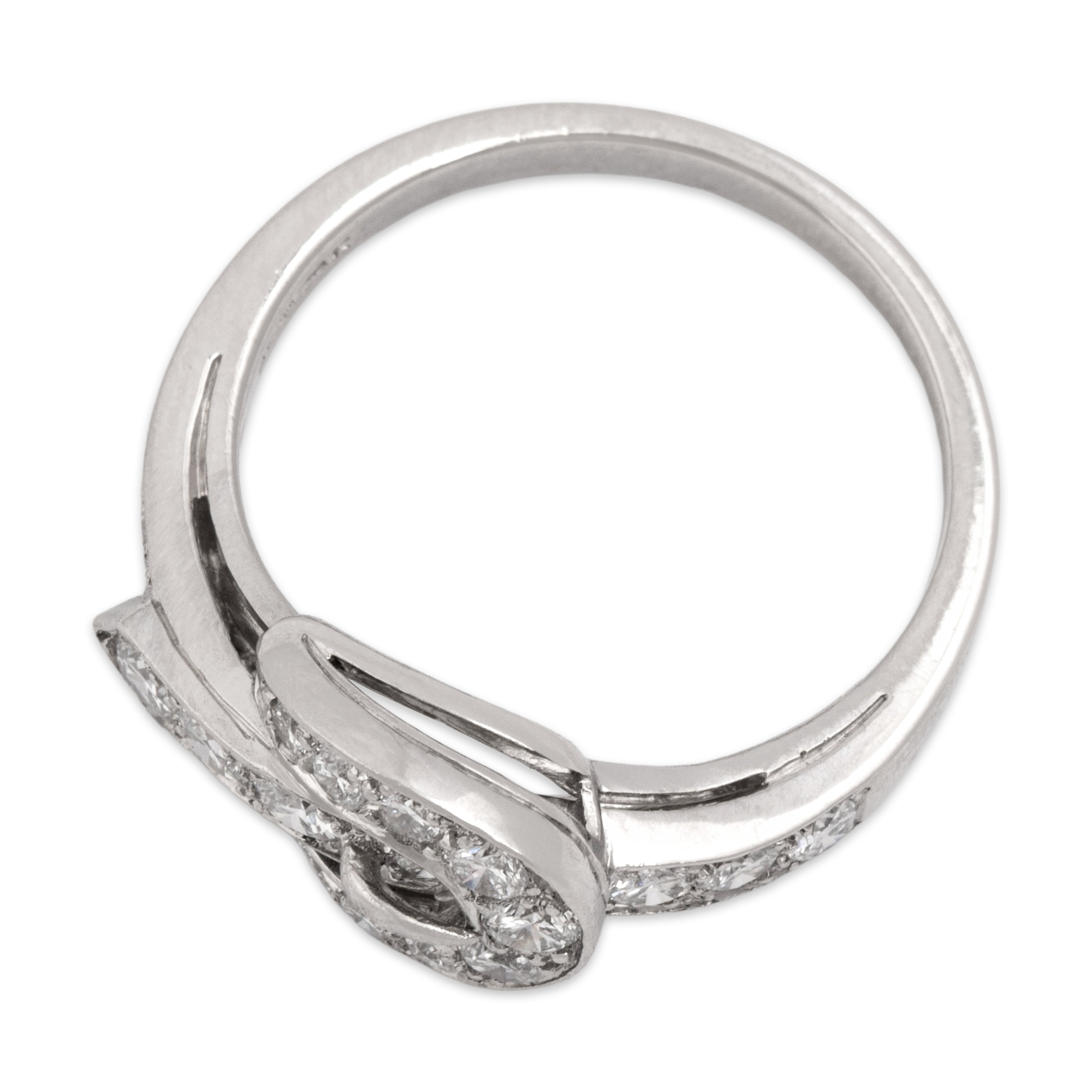 Vintage Platinum .57cttw Diamond Whimsical Wavy Swooping Buckle Ring - Overall view