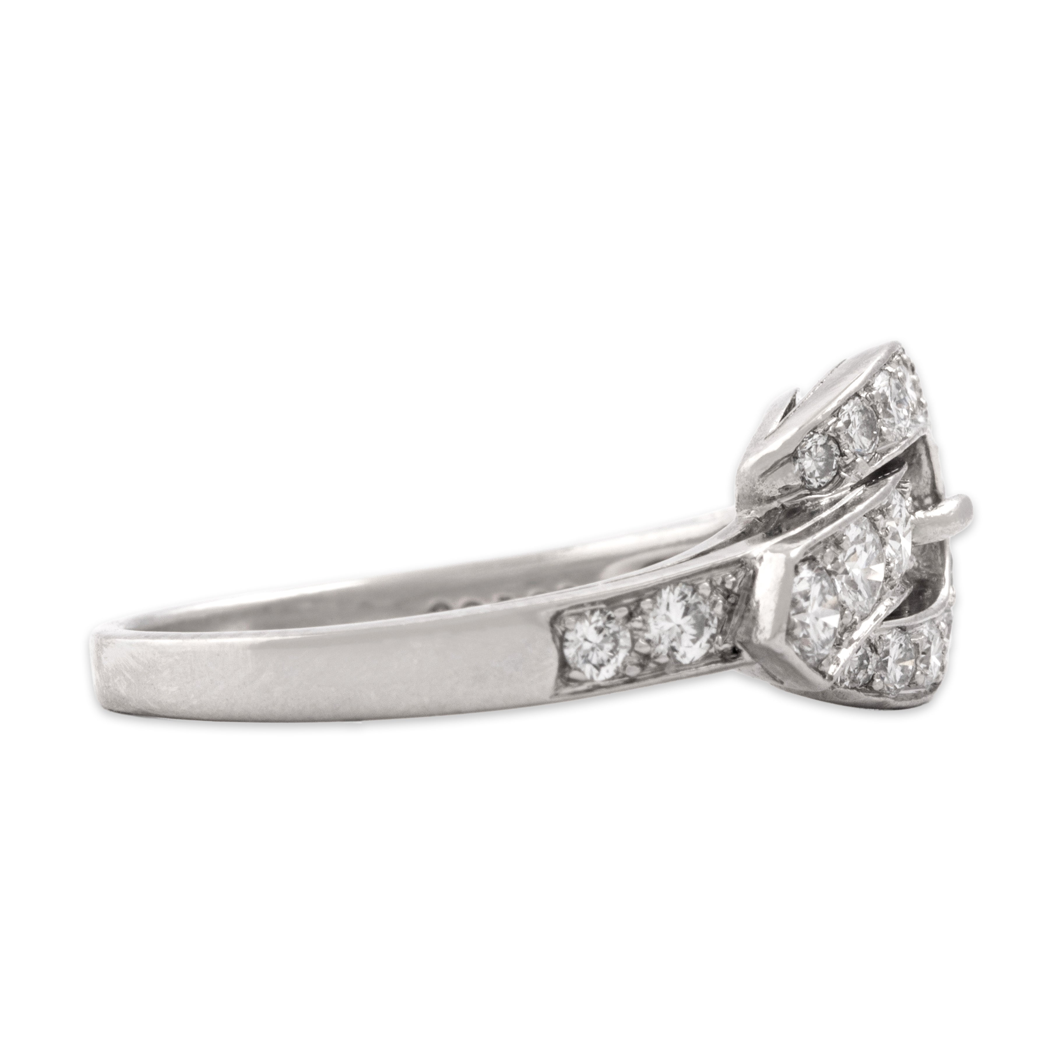 Vintage Platinum .57cttw Diamond Whimsical Wavy Swooping Buckle Ring - Side view