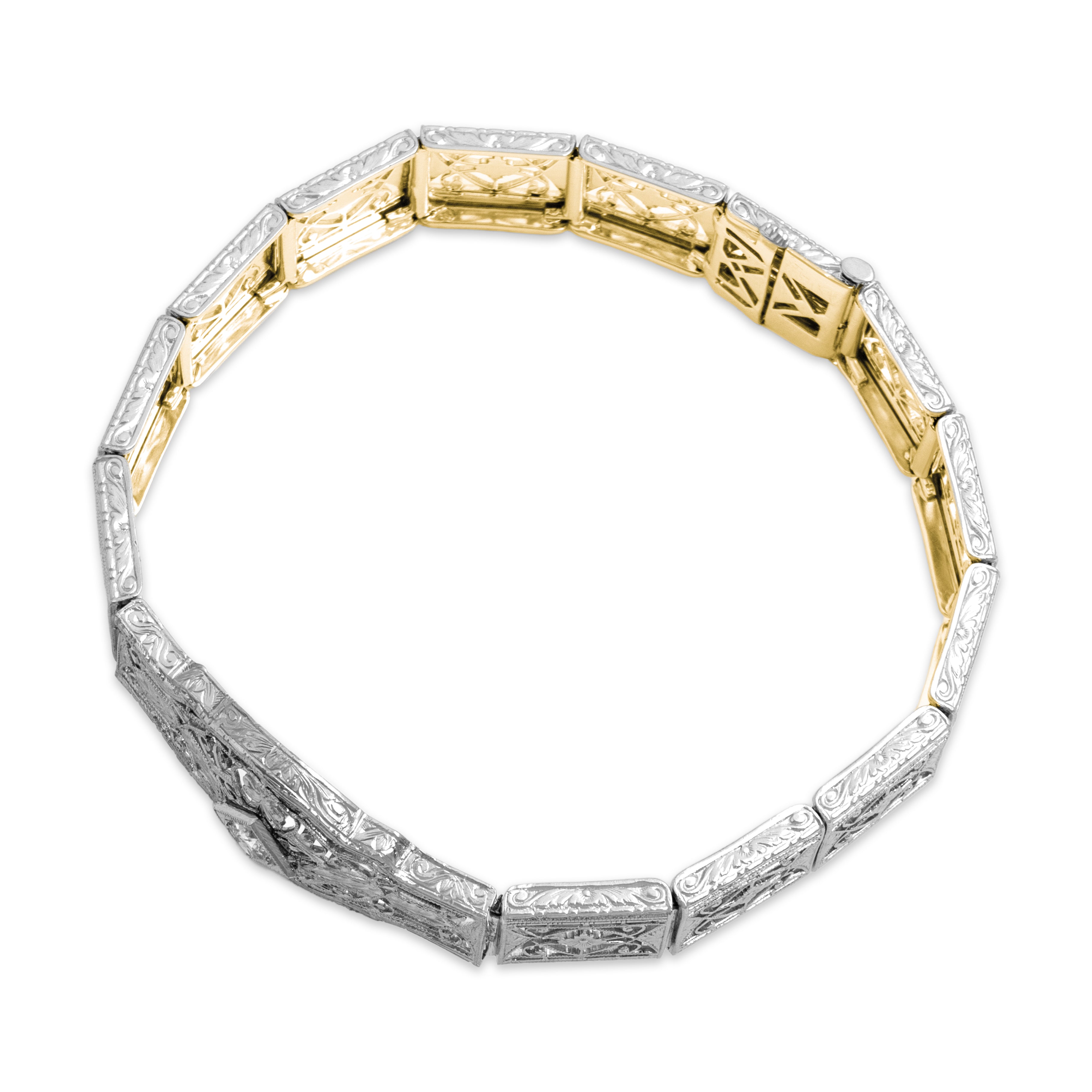 Antique Platinum & 14k Yellow Gold Old European Diamond Superb Openwork Bracelet 6.5