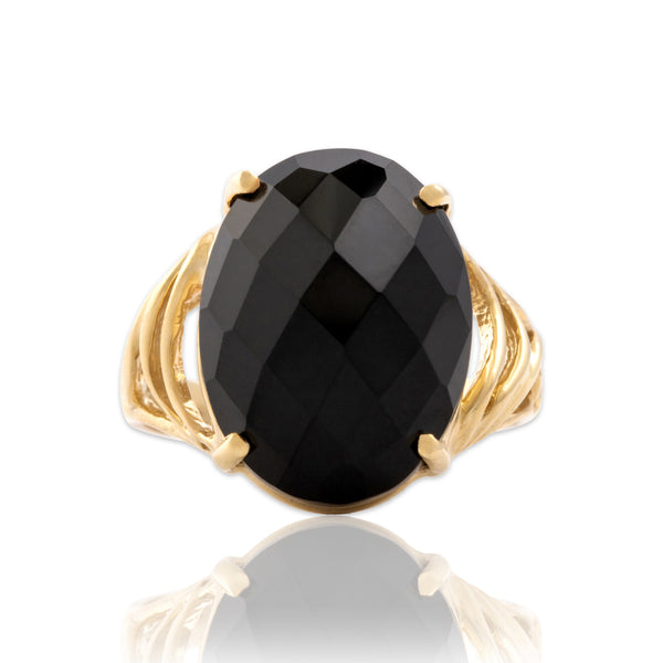 Vintage 10k Yellow Gold 3.8ct Onyx Dramatic Checkerboard Cocktail Ring 6.50