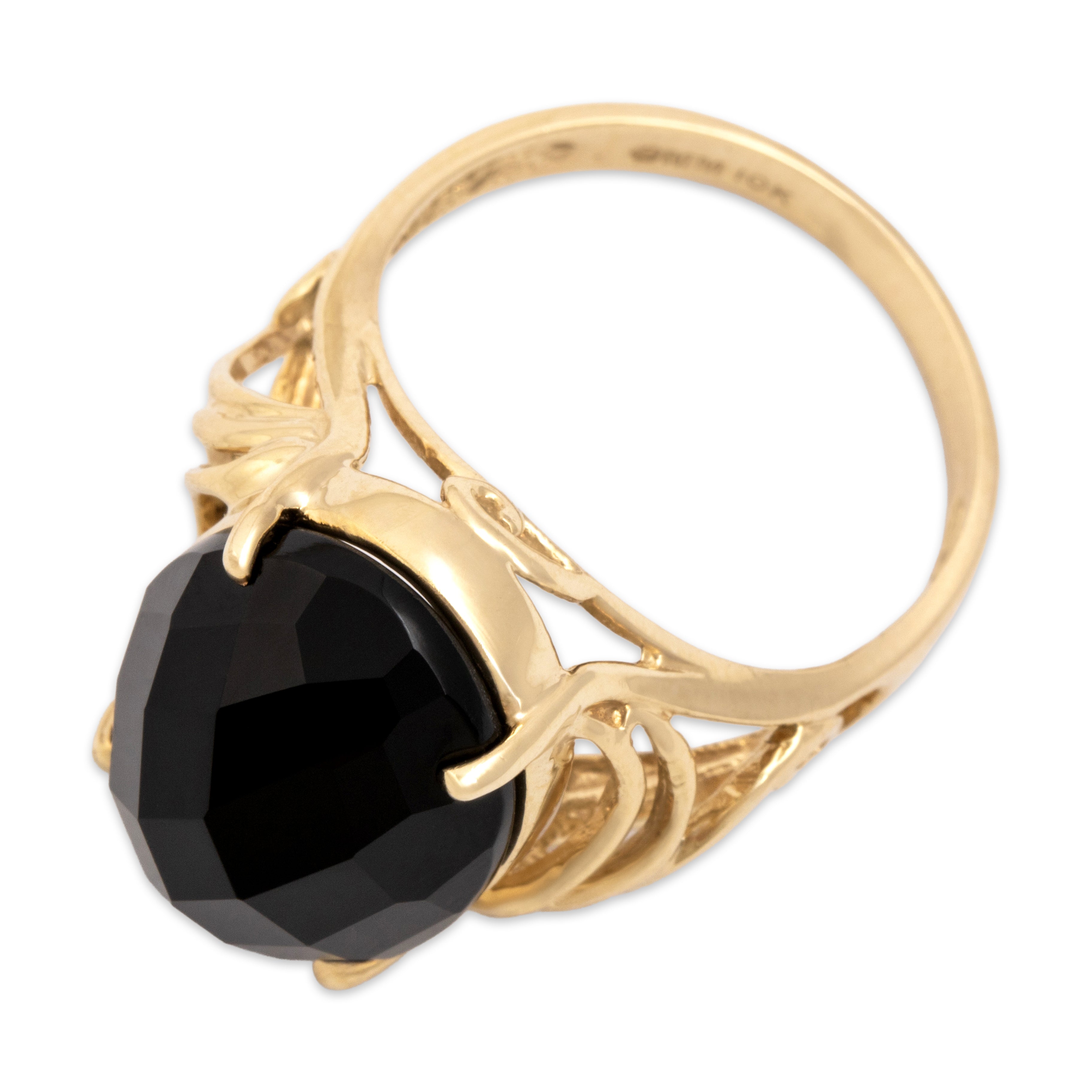 Vintage 10k Yellow Gold 3.8ct Onyx Dramatic Glittering Checkerboard Cocktail Ring - Overall view