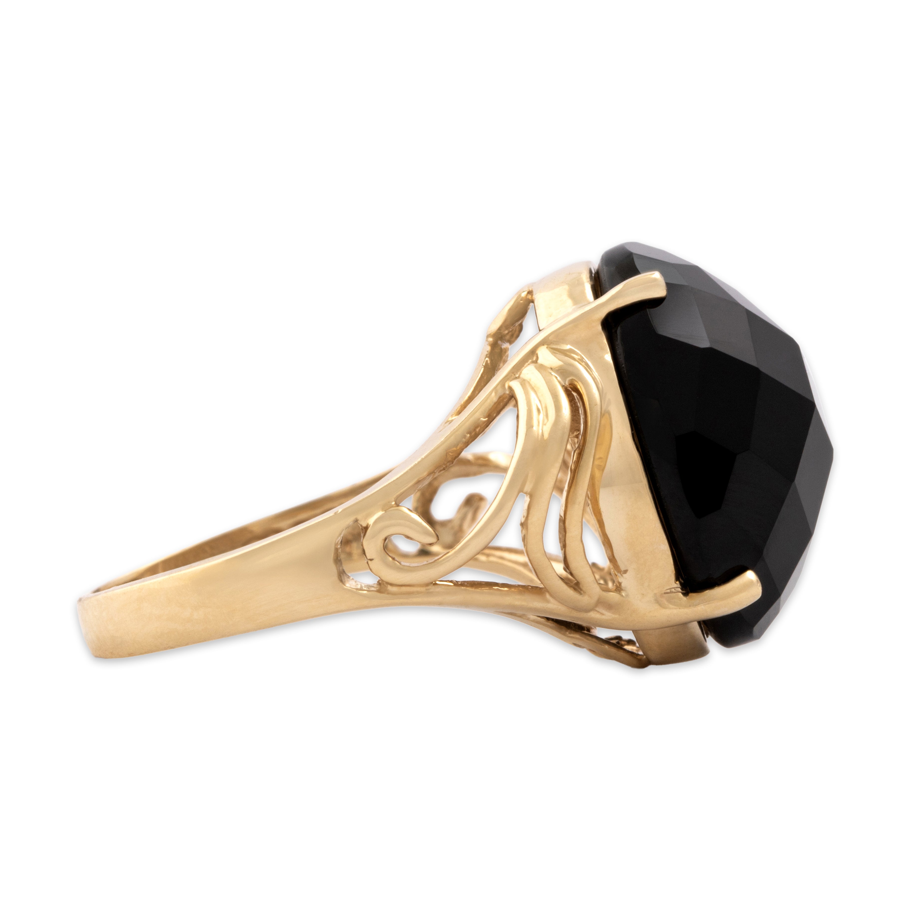 Vintage 10k Yellow Gold 3.8ct Onyx Dramatic Glittering Checkerboard Cocktail Ring - Side view