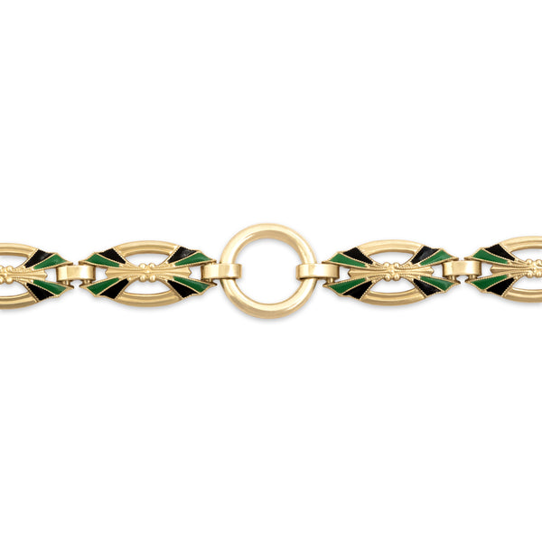 Antique Art Deco 14k Yellow Gold Fabulous Enamel Geometric Link Bracelet 7