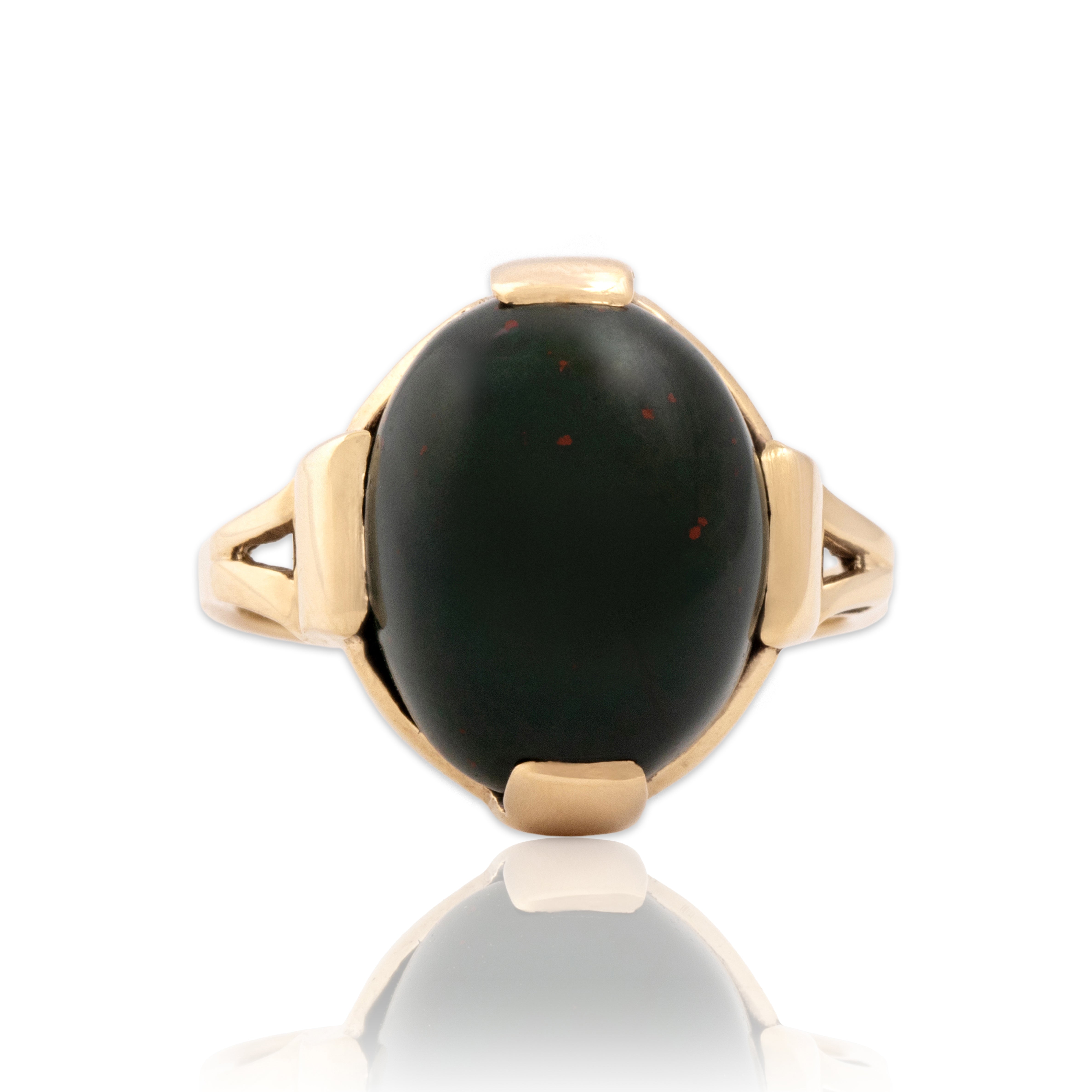 Vintage 10k Yellow Gold 6.43ct Bloodstone Bold Architectural Dome Ring - Close-up view