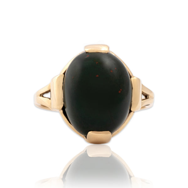 Vintage 10k Yellow Gold 6.43ct Bloodstone Bold Architectural Dome Ring 5.50