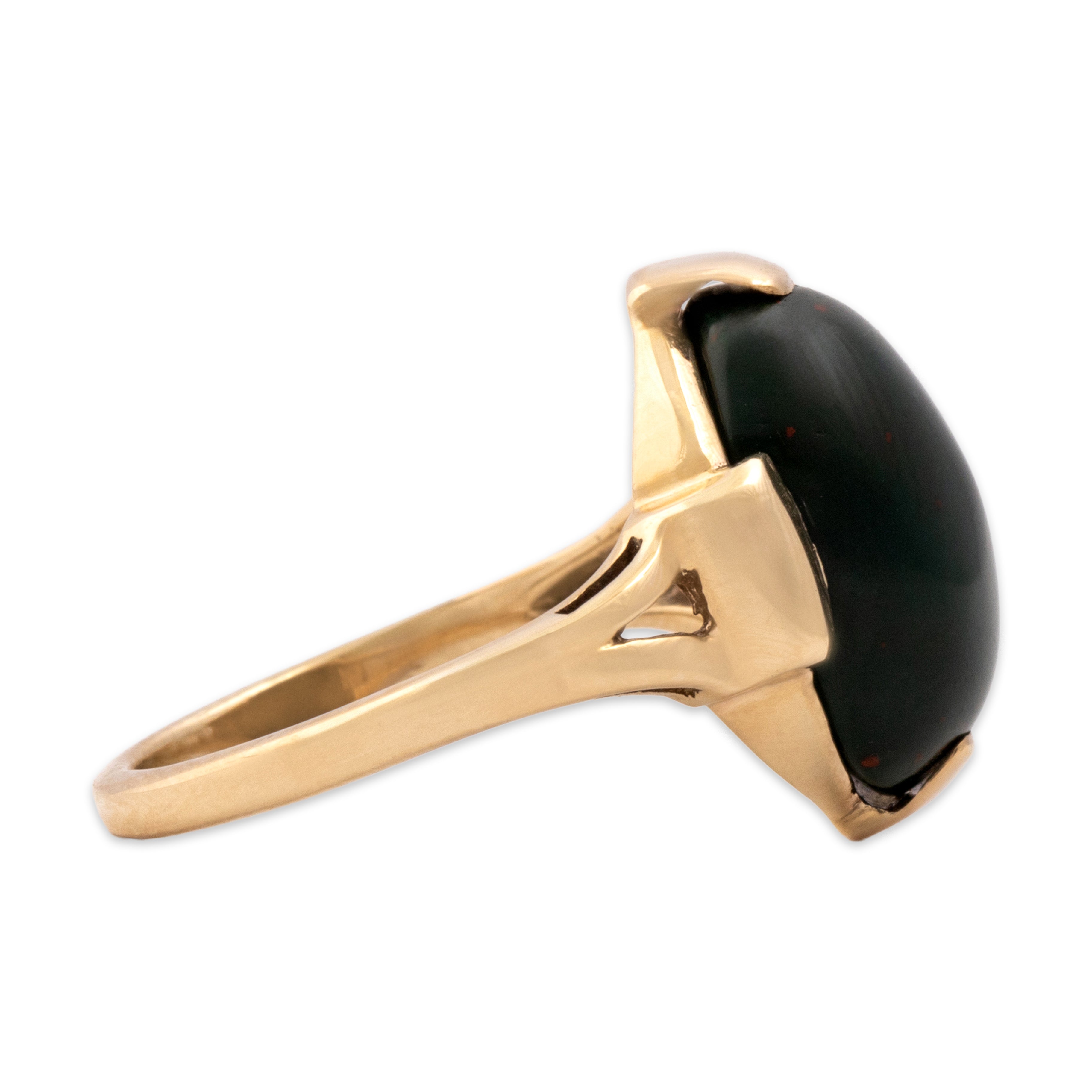 Vintage 10k Yellow Gold 6.43ct Bloodstone Bold Architectural Dome Ring - Side view