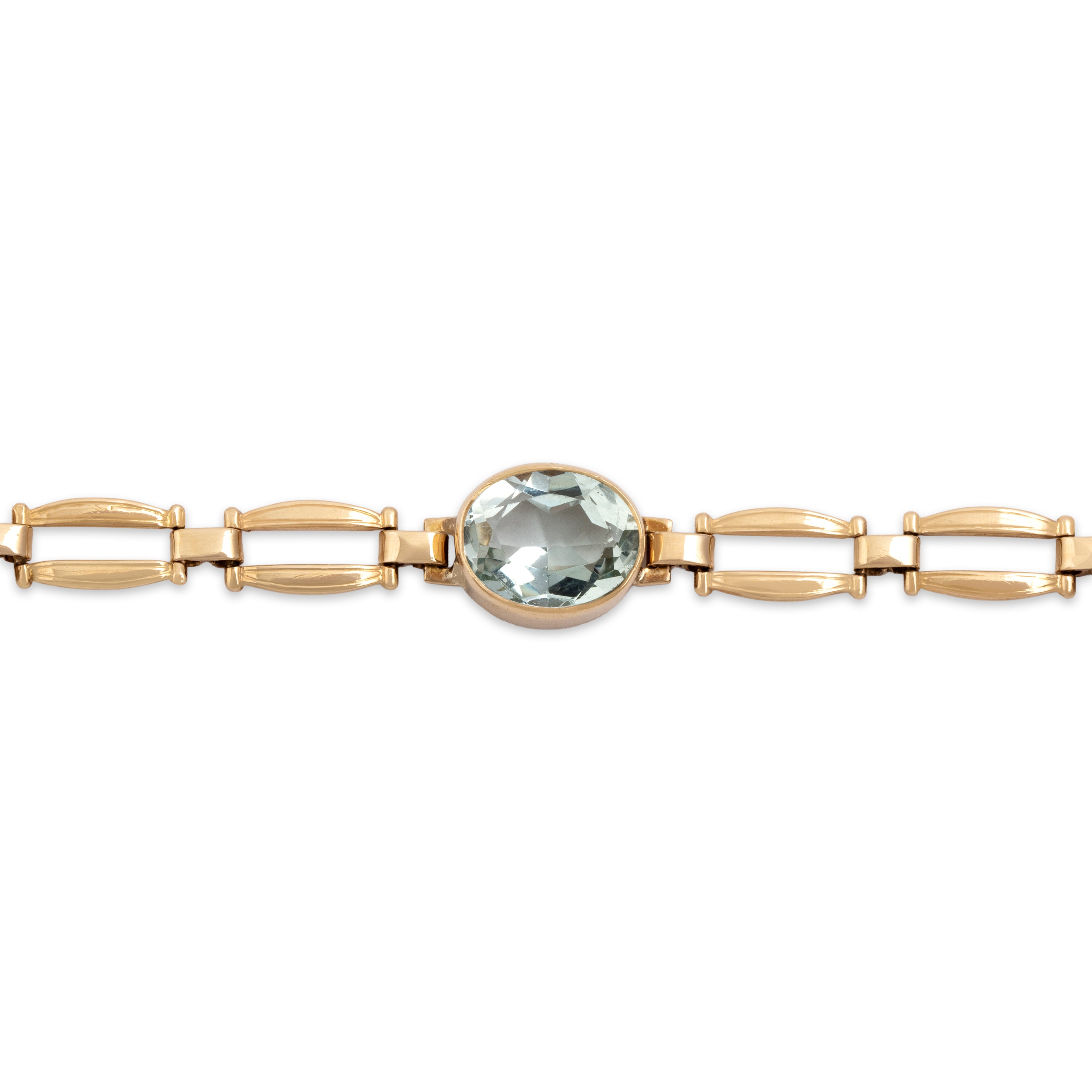 Antique 14k Yellow Gold 5.72cttw Aquamarine Elegant Oval Station Bracelet - detail view #1