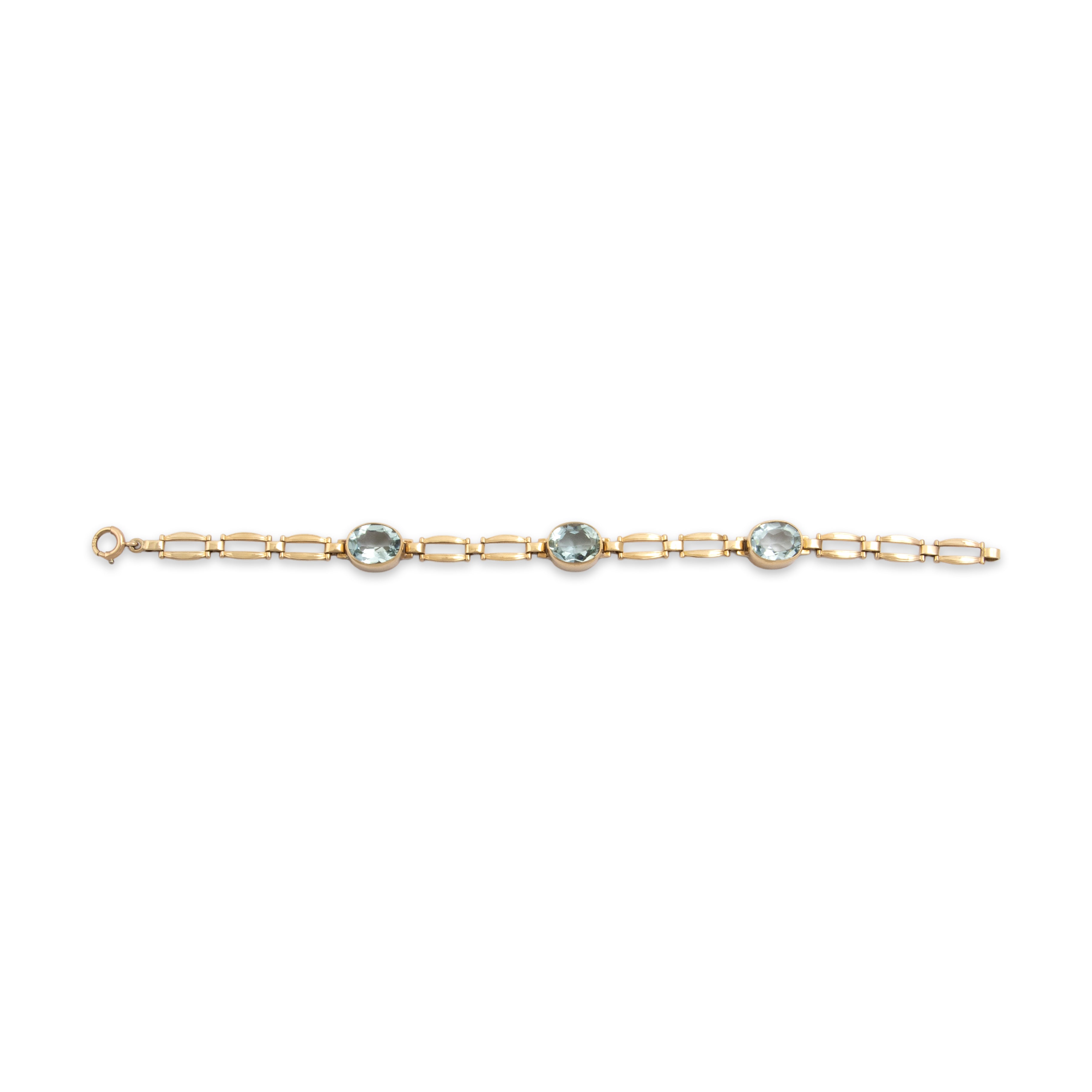 Antique 14k Yellow Gold 5.72cttw Aquamarine Elegant Oval Station Bracelet - Overall view