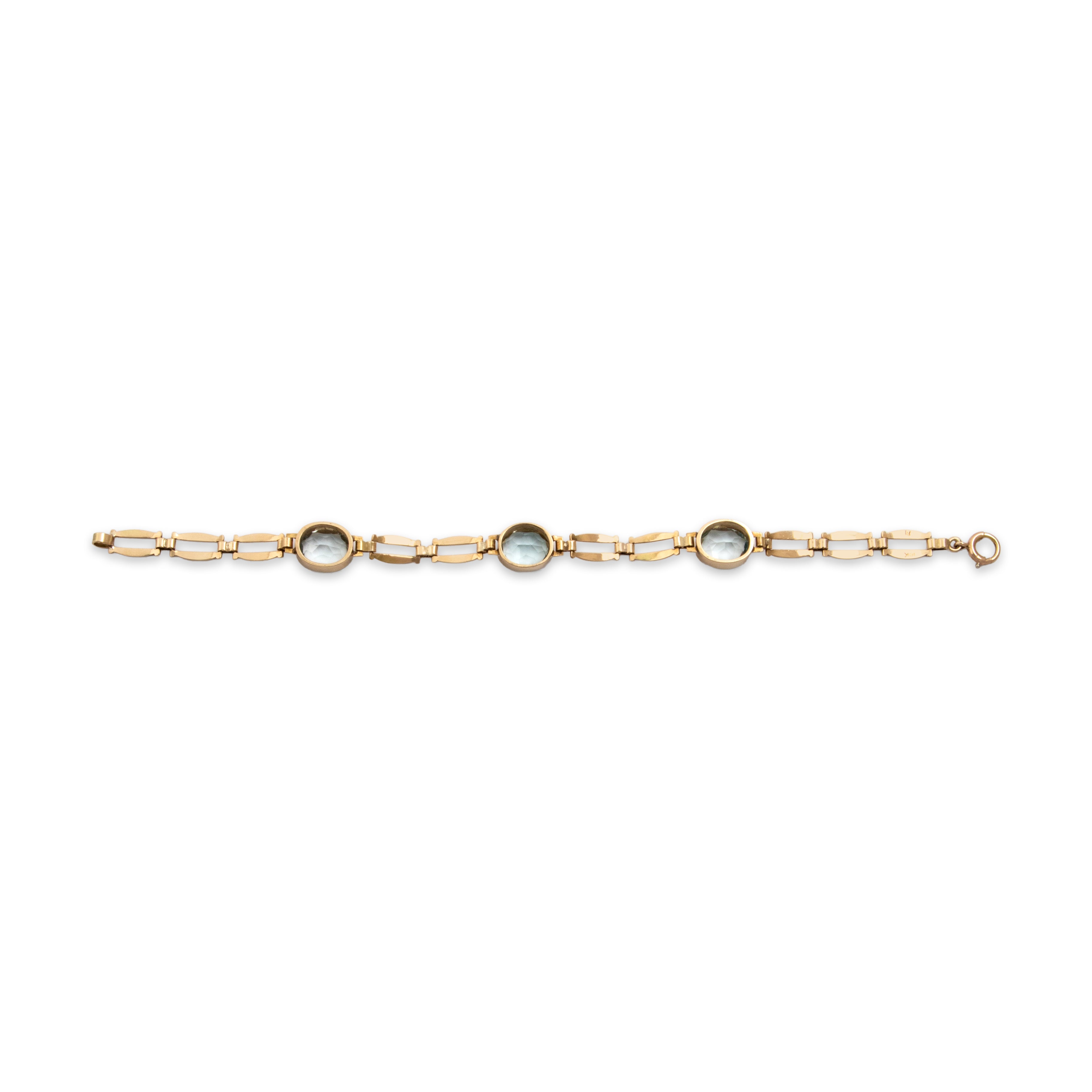 Antique 14k Yellow Gold 5.72cttw Aquamarine Elegant Oval Station Bracelet - Back view