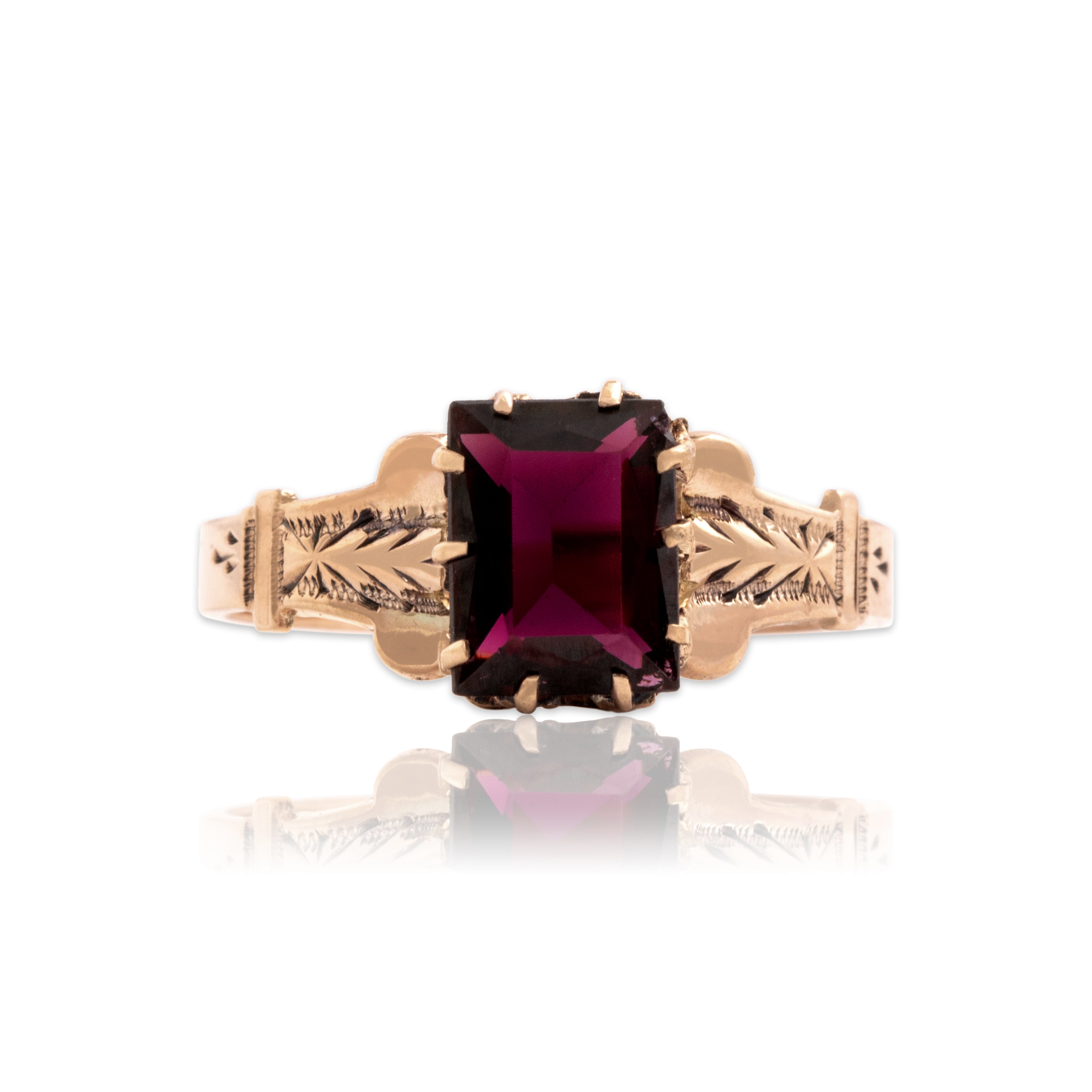 Antique Victorian 10k Rosy Yellow Gold 1.56ct Dark Pink Garnet Carved Ring 6.50