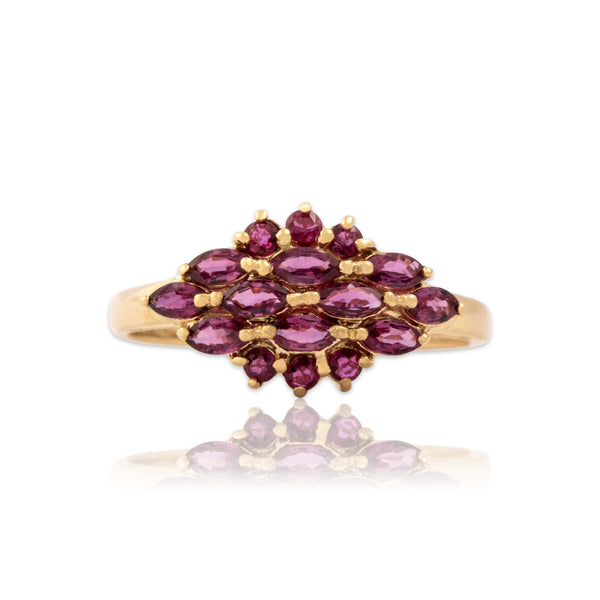 Vintage 14k Yellow Gold .59cttw Ruby Multi-Cut Cluster Ring 9.00