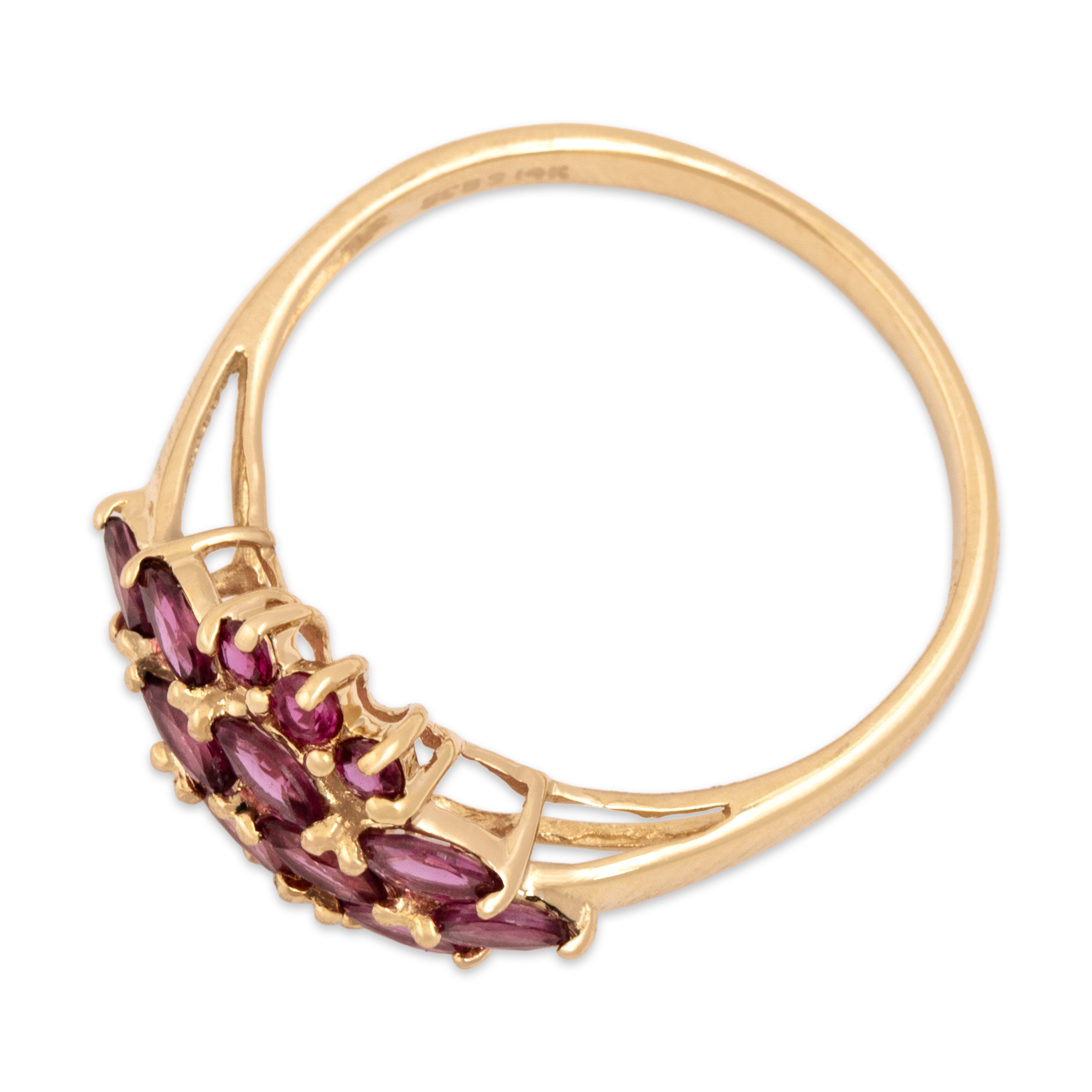Vintage 14k Yellow Gold .59cttw Ruby Multi-Cut Cluster Ring - Overall view