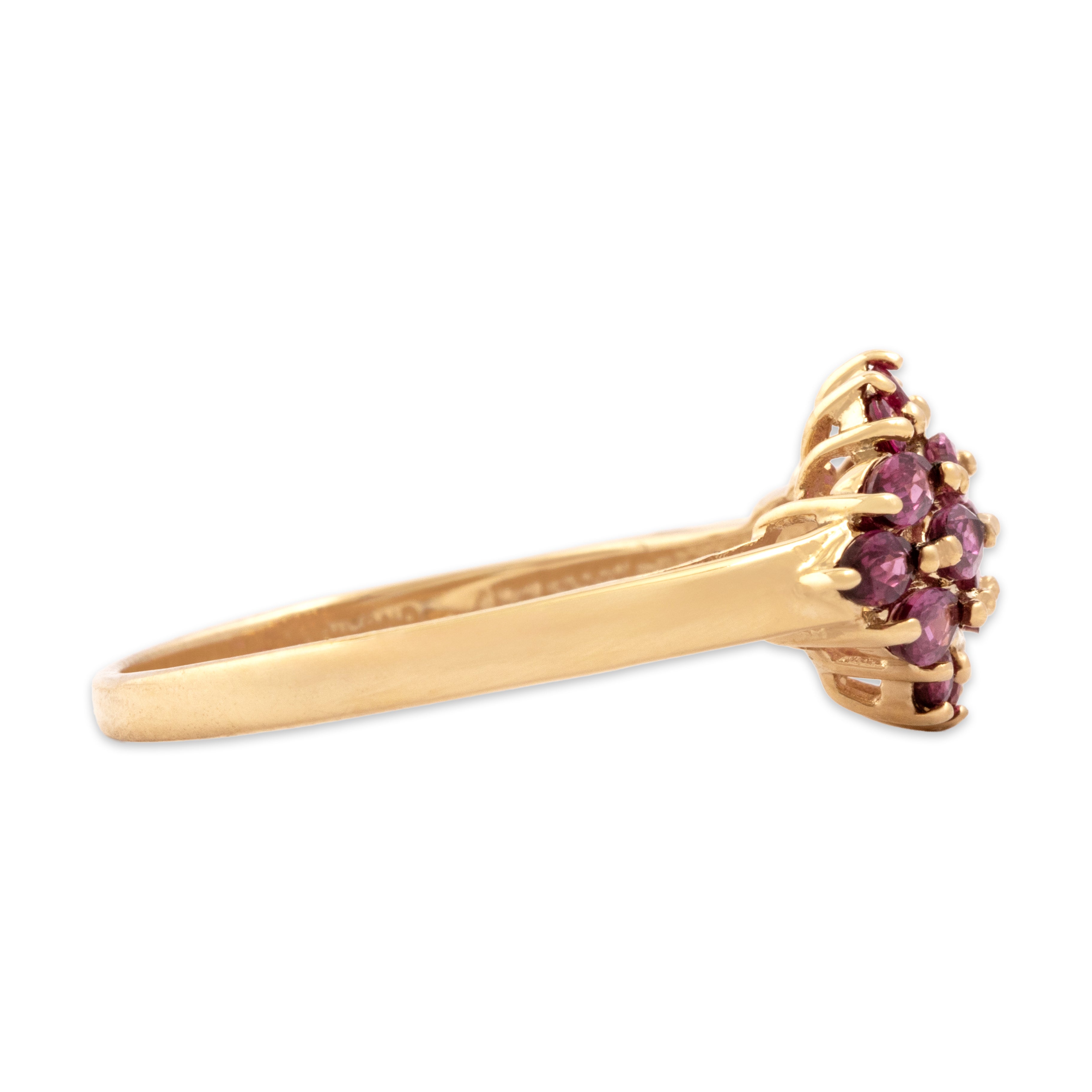 Vintage 14k Yellow Gold .59cttw Ruby Multi-Cut Cluster Ring - Side view