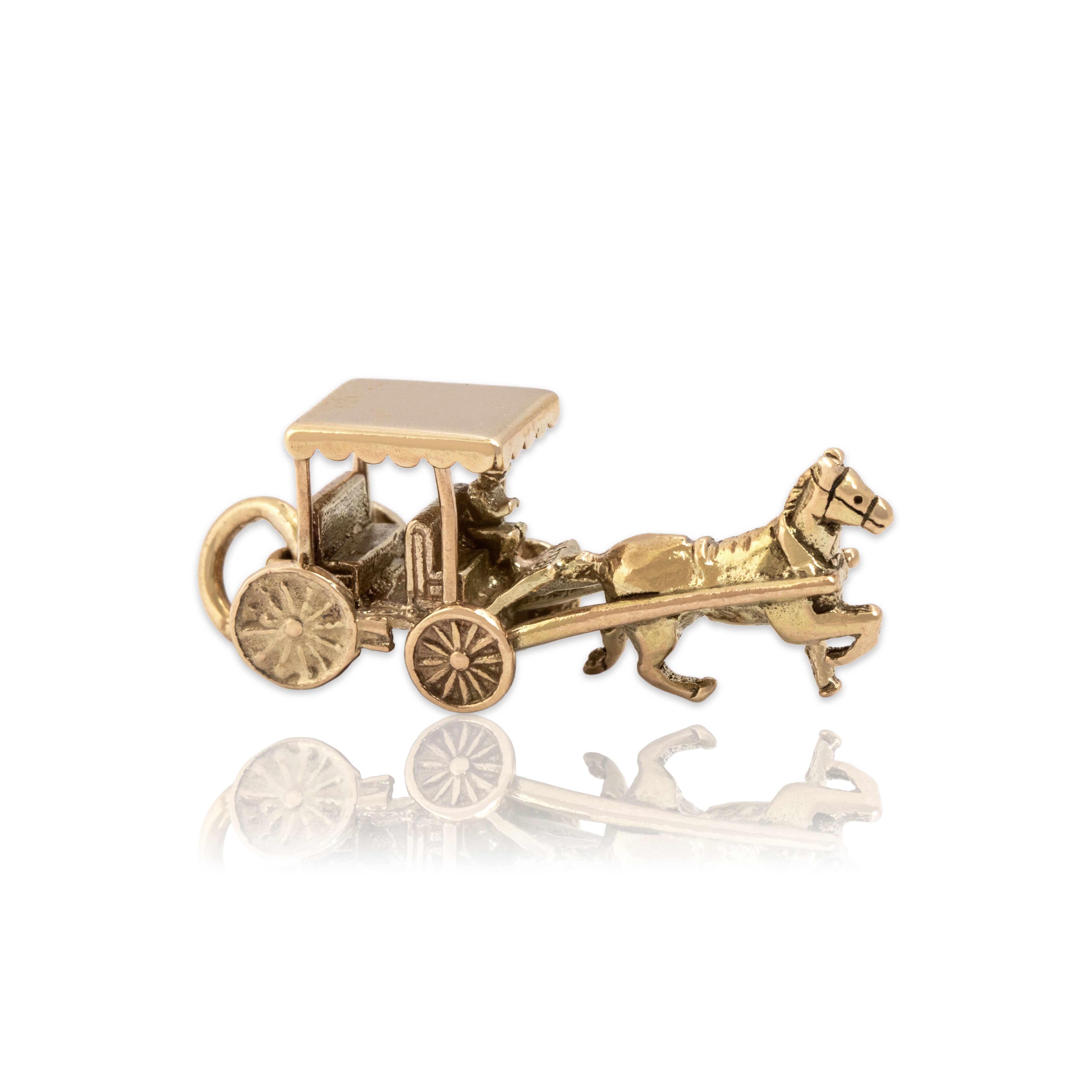 Vintage English 9k Yellow Gold Delightful Dimensional Horse & Buggy Charm / Pendant - Close-up view