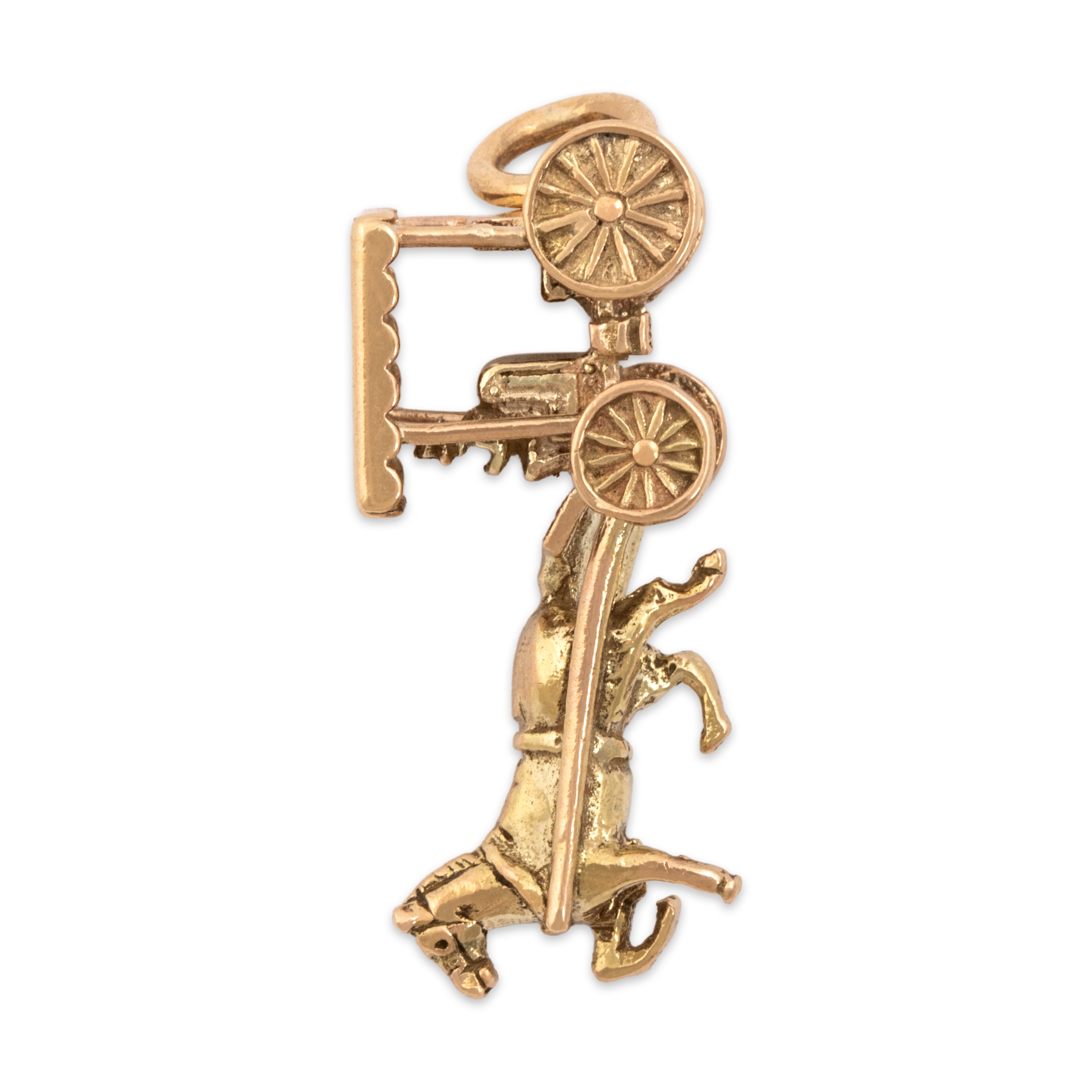 Vintage English 9k Yellow Gold Delightful Dimensional Horse & Buggy Charm / Pendant - detail view #2