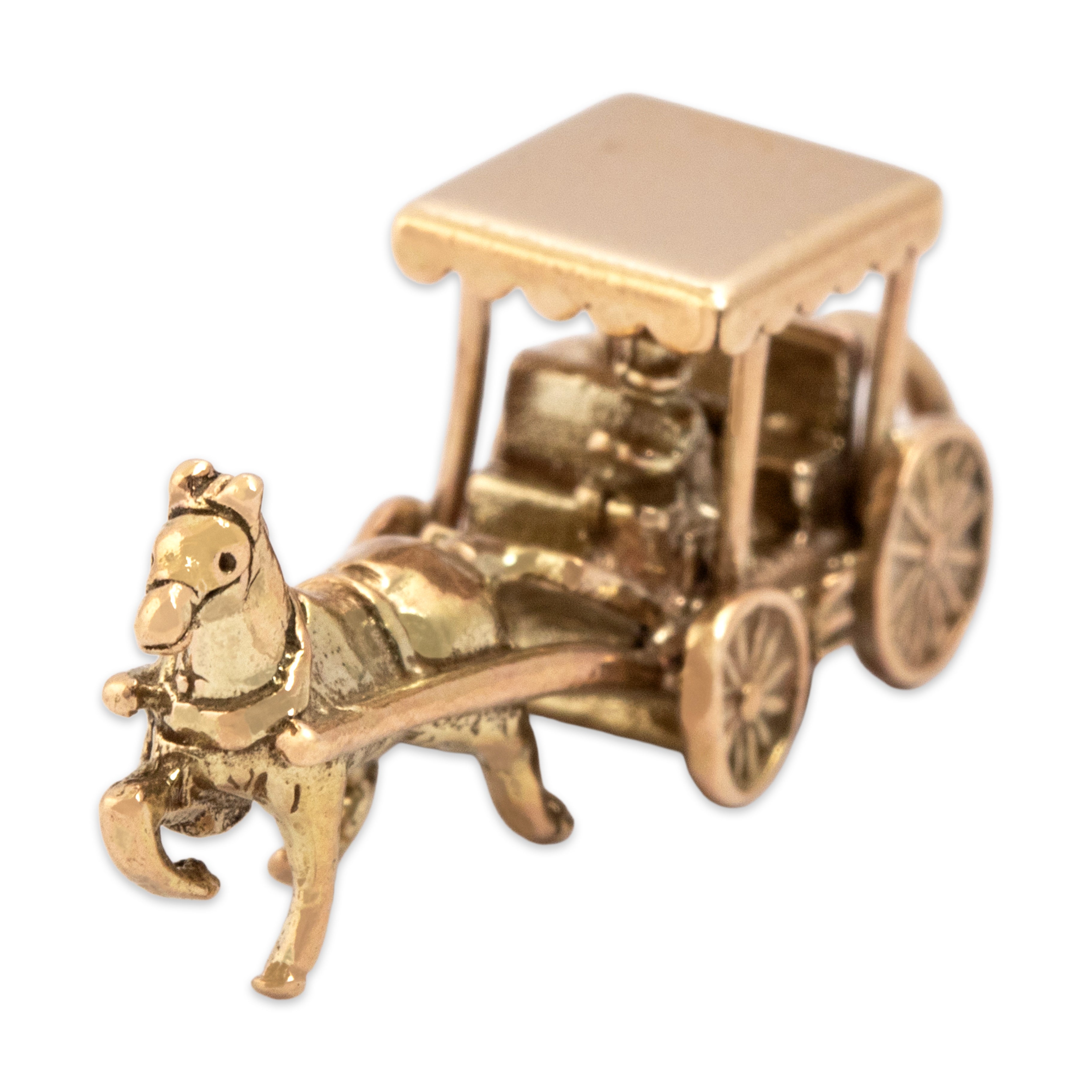 Vintage English 9k Yellow Gold Delightful Dimensional Horse & Buggy Charm / Pendant - Overall view