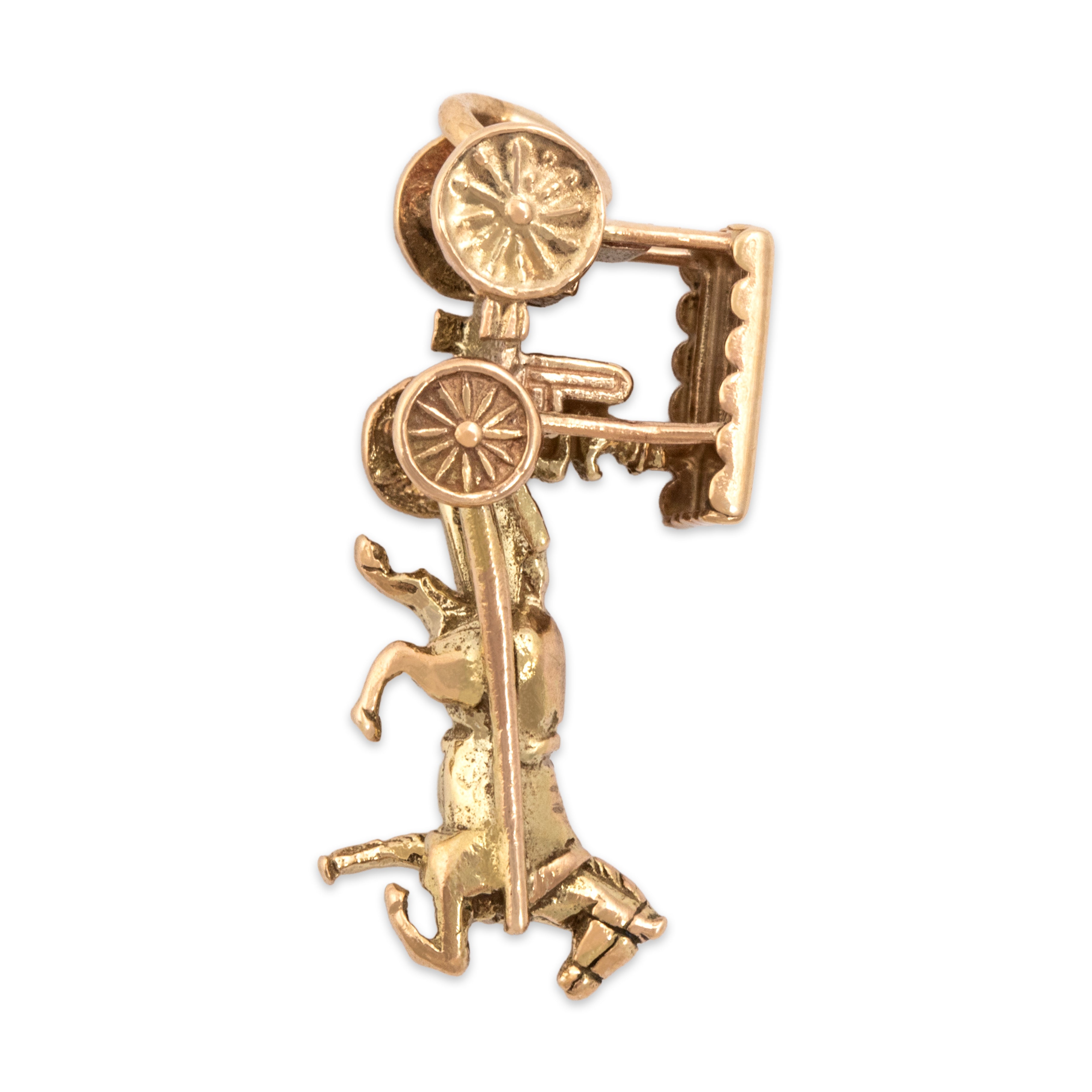 Vintage English 9k Yellow Gold Delightful Dimensional Horse & Buggy Charm / Pendant - detail view #1