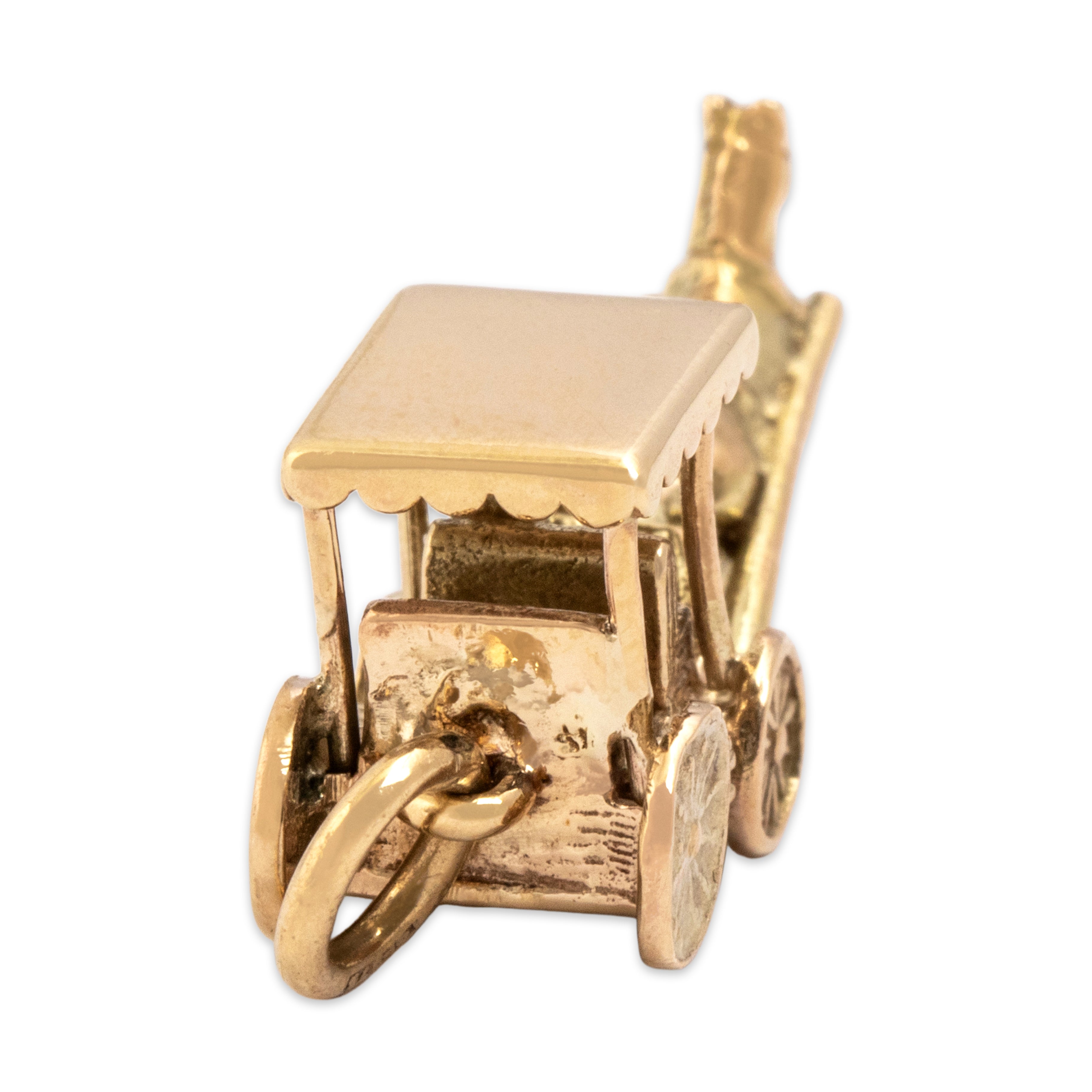 Vintage English 9k Yellow Gold Delightful Dimensional Horse & Buggy Charm / Pendant - detail view #3
