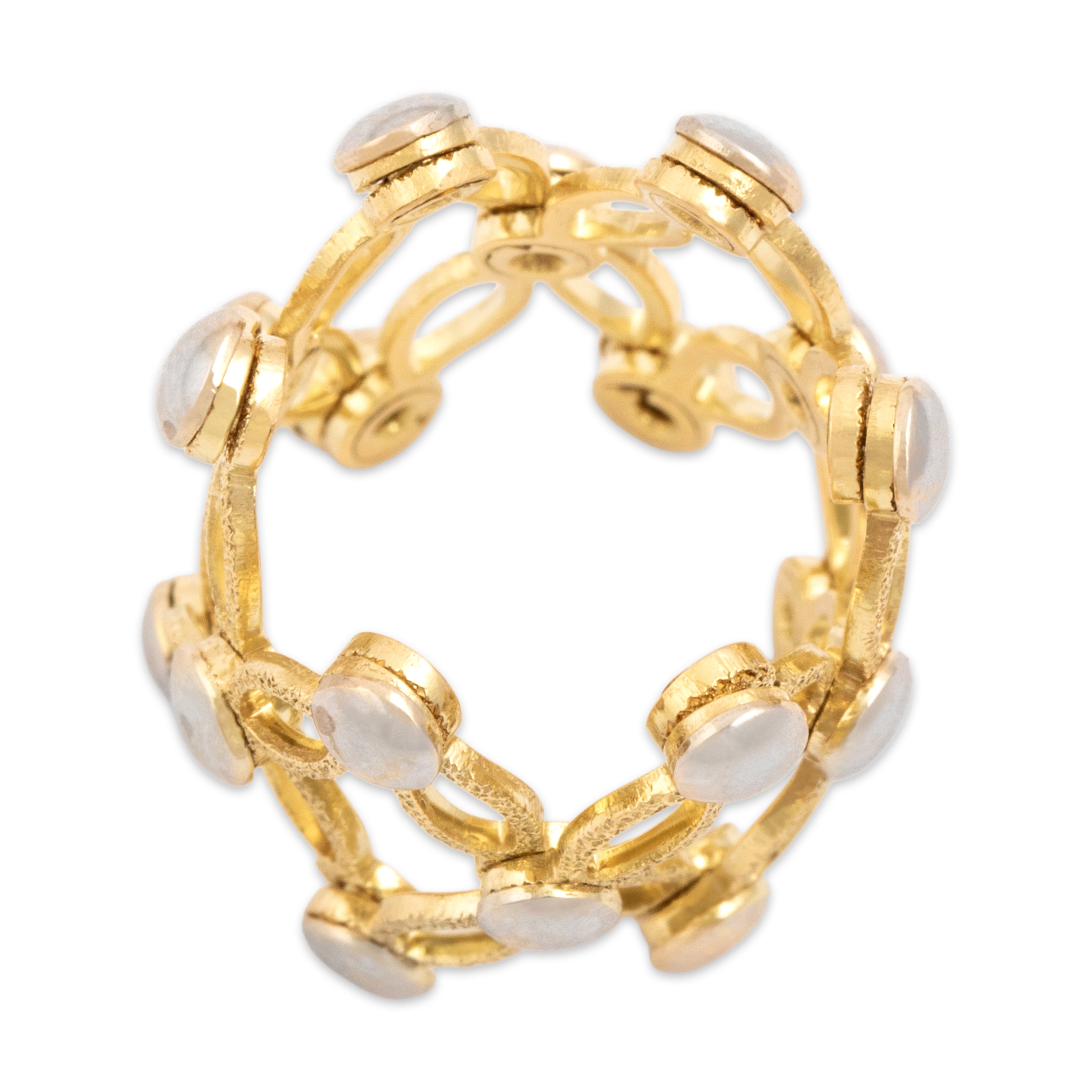 Vintage Italian 18k Yellow & White Gold Adjustable Textured Woven Dot Eternity Band Ring - detail view #1