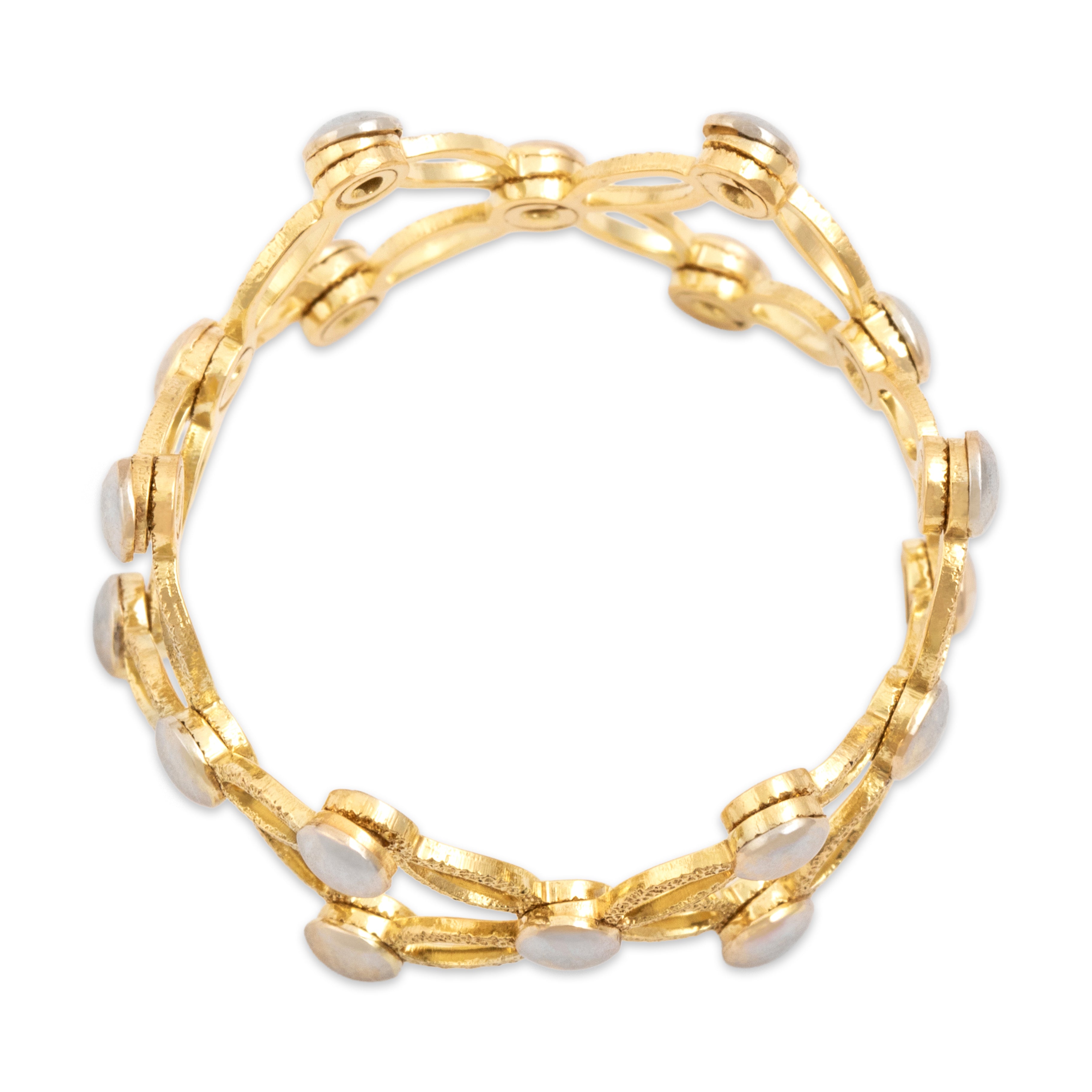 Vintage Italian 18k Yellow & White Gold Adjustable Textured Woven Dot Eternity Band Ring - detail view #3