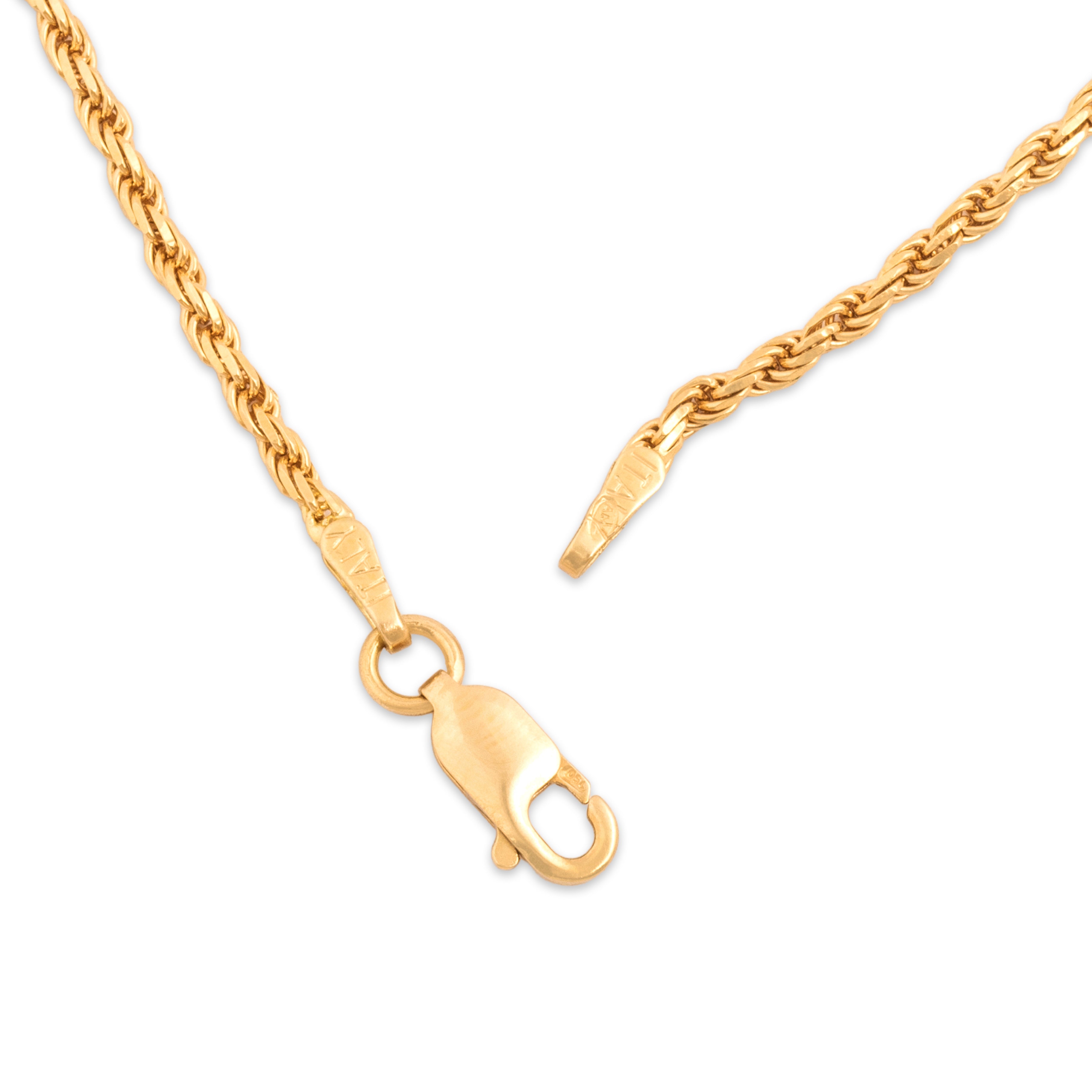 Vintage Italian 18k Yellow Gold Gleaming Twisted Rope 1.7mm Chain - clasp view
