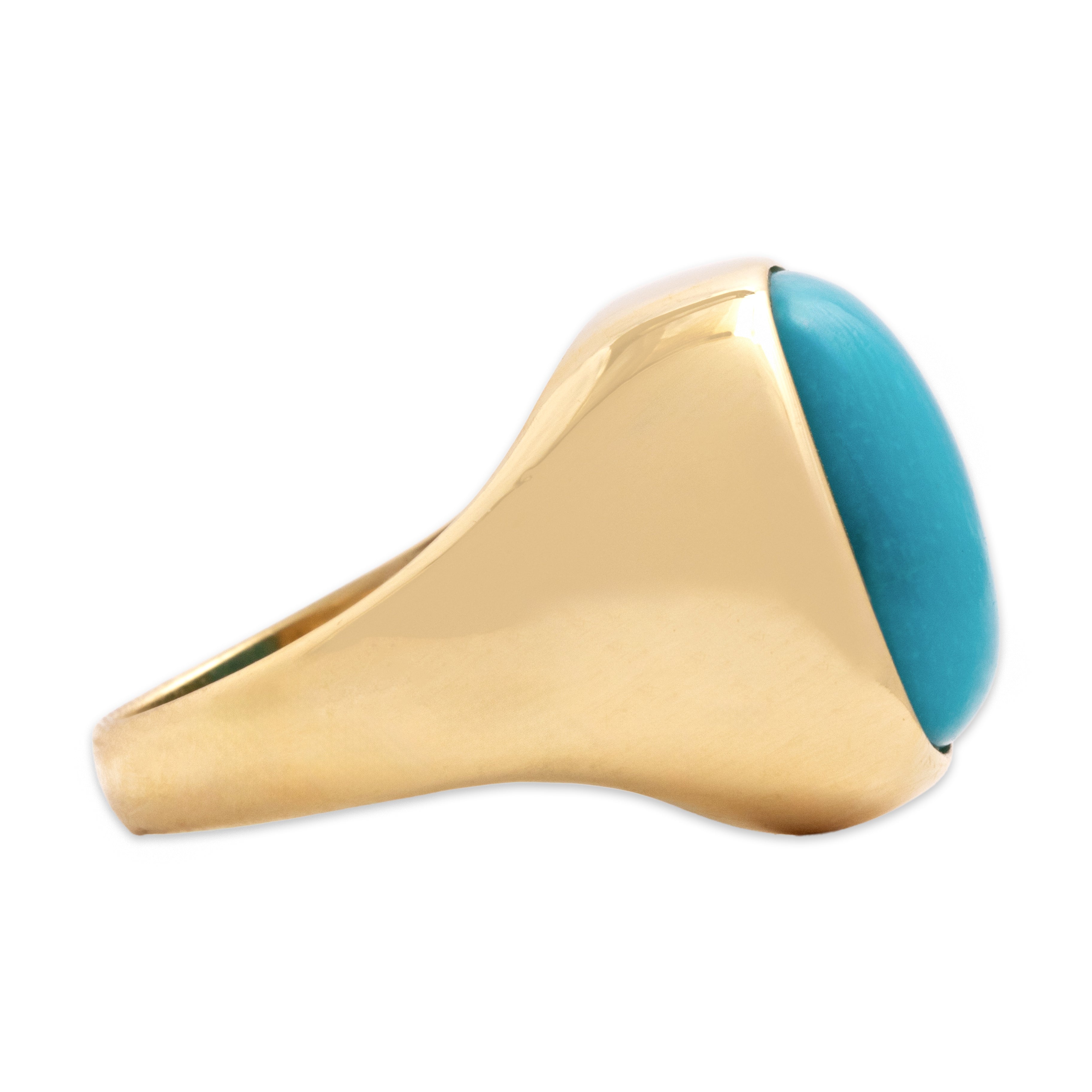 Vintage Italian Heavy 18k Yellow Gold 4.29ct Turquoise Bold Rectangular Cabochon Ring - Side view