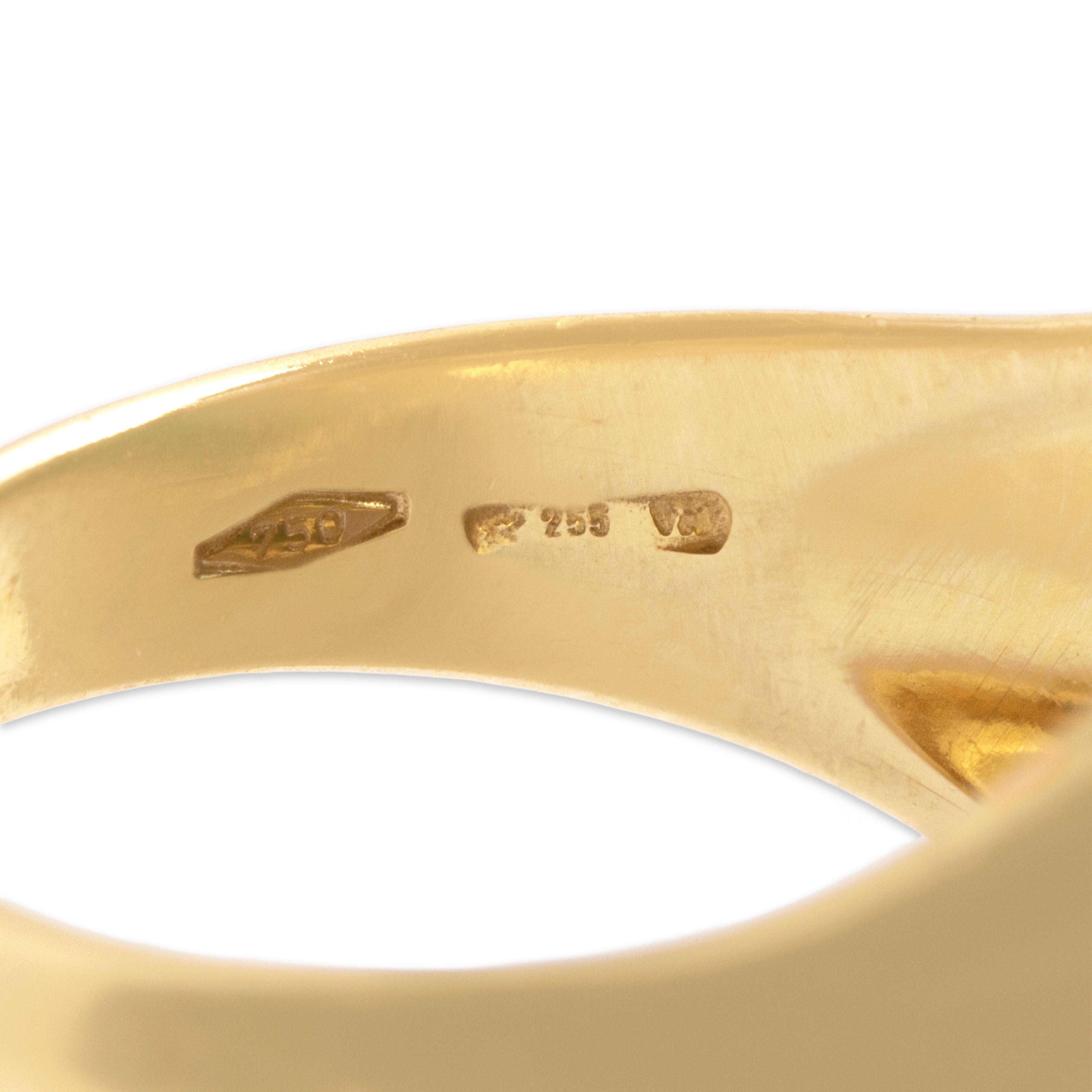 Vintage Italian Heavy 18k Yellow Gold 4.29ct Turquoise Bold Rectangular Cabochon Ring - Hallmark view