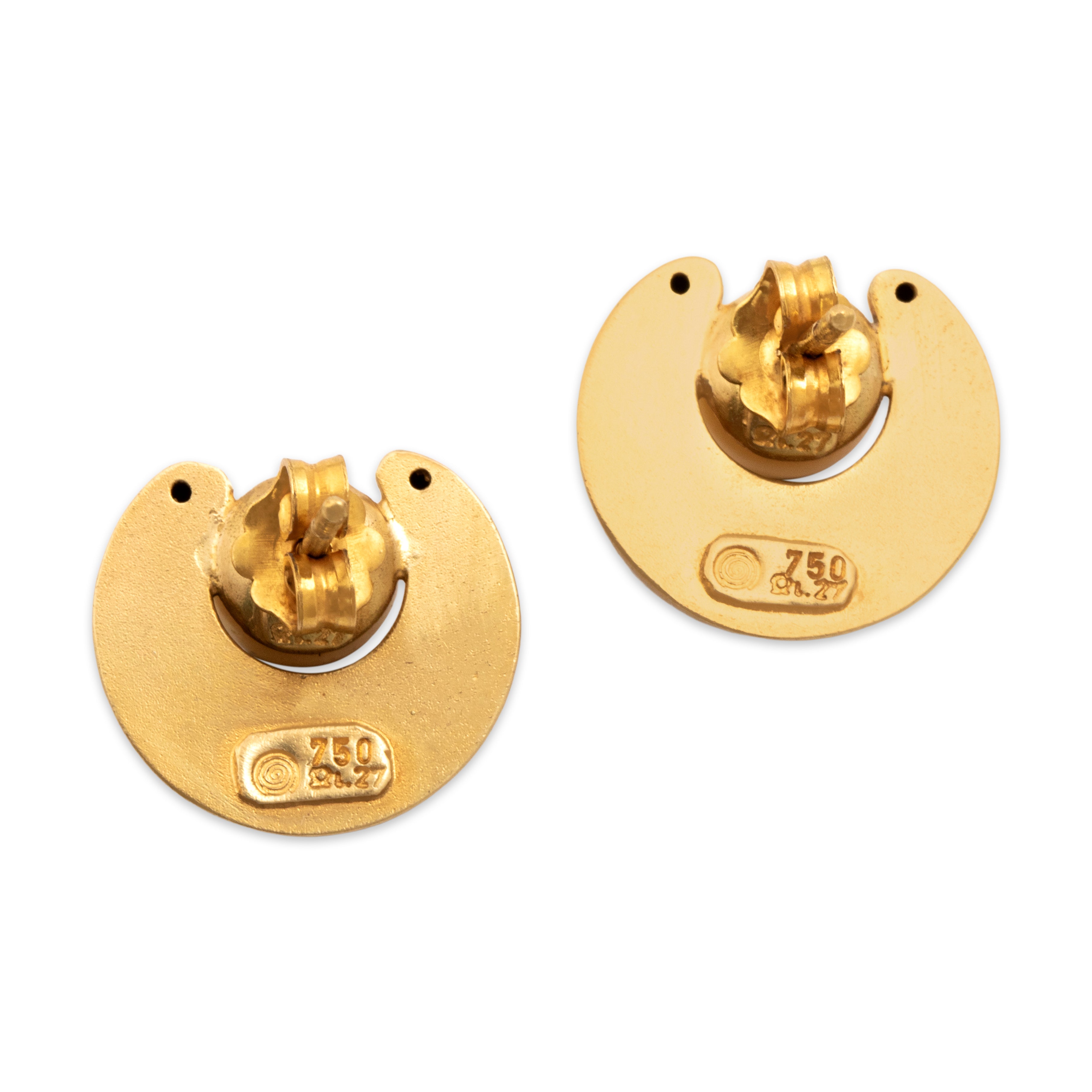 Vintage 18k Yellow Gold Pearl Brushed Crescent Moon Stud Earrings - Back view