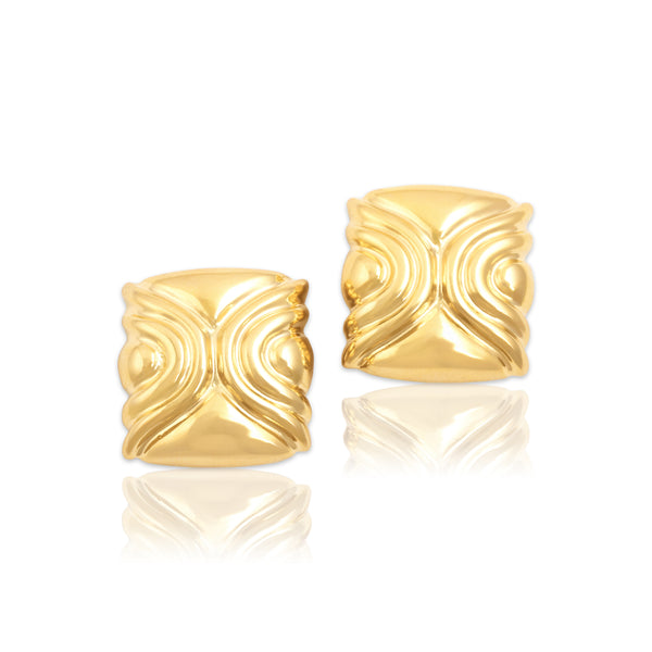 Vintage Italian Substantial 18k Yellow Gold Striking Geometric Square Earrings