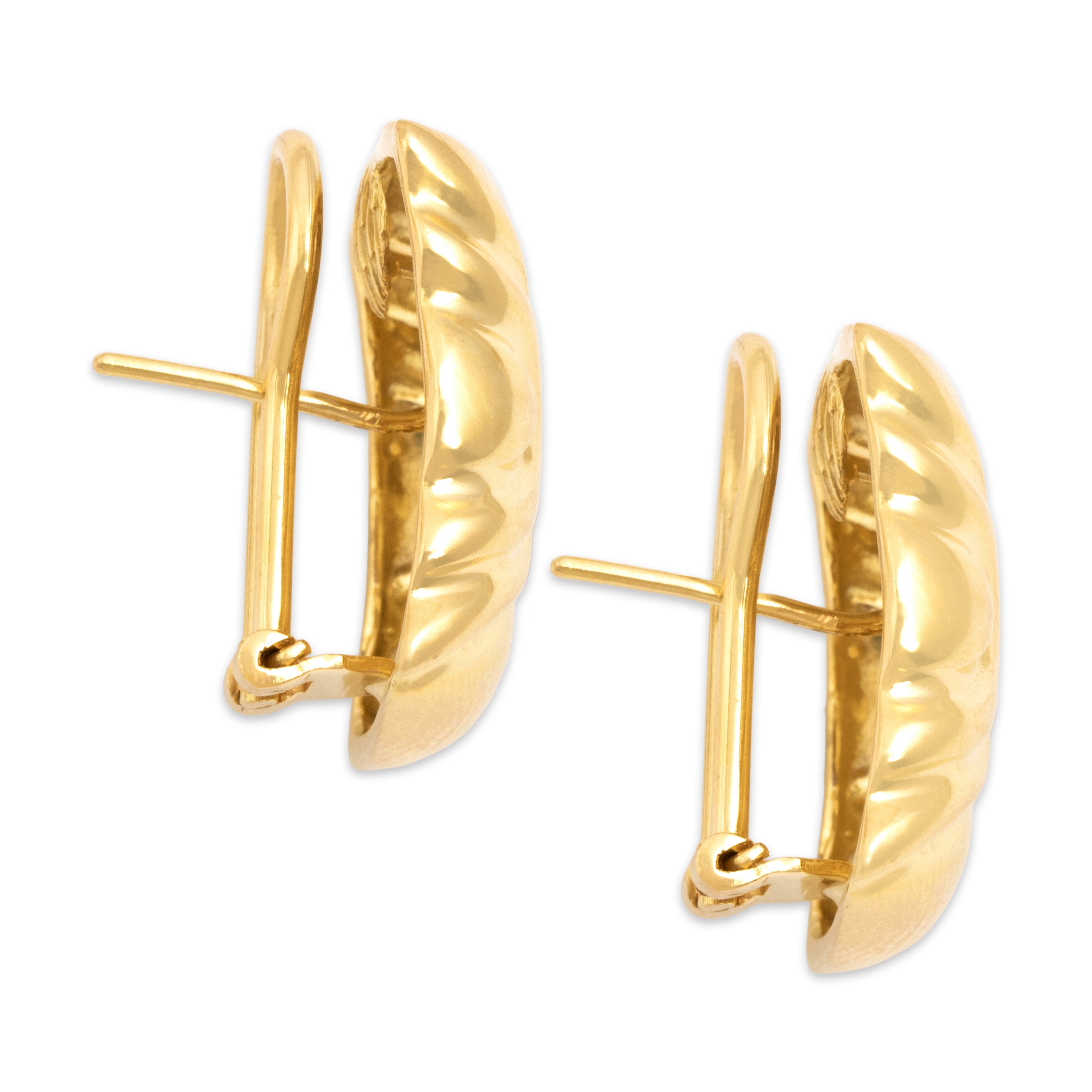 Vintage Italian Substantial 18k Yellow Gold Striking Square Omega Back Earrings - Side view