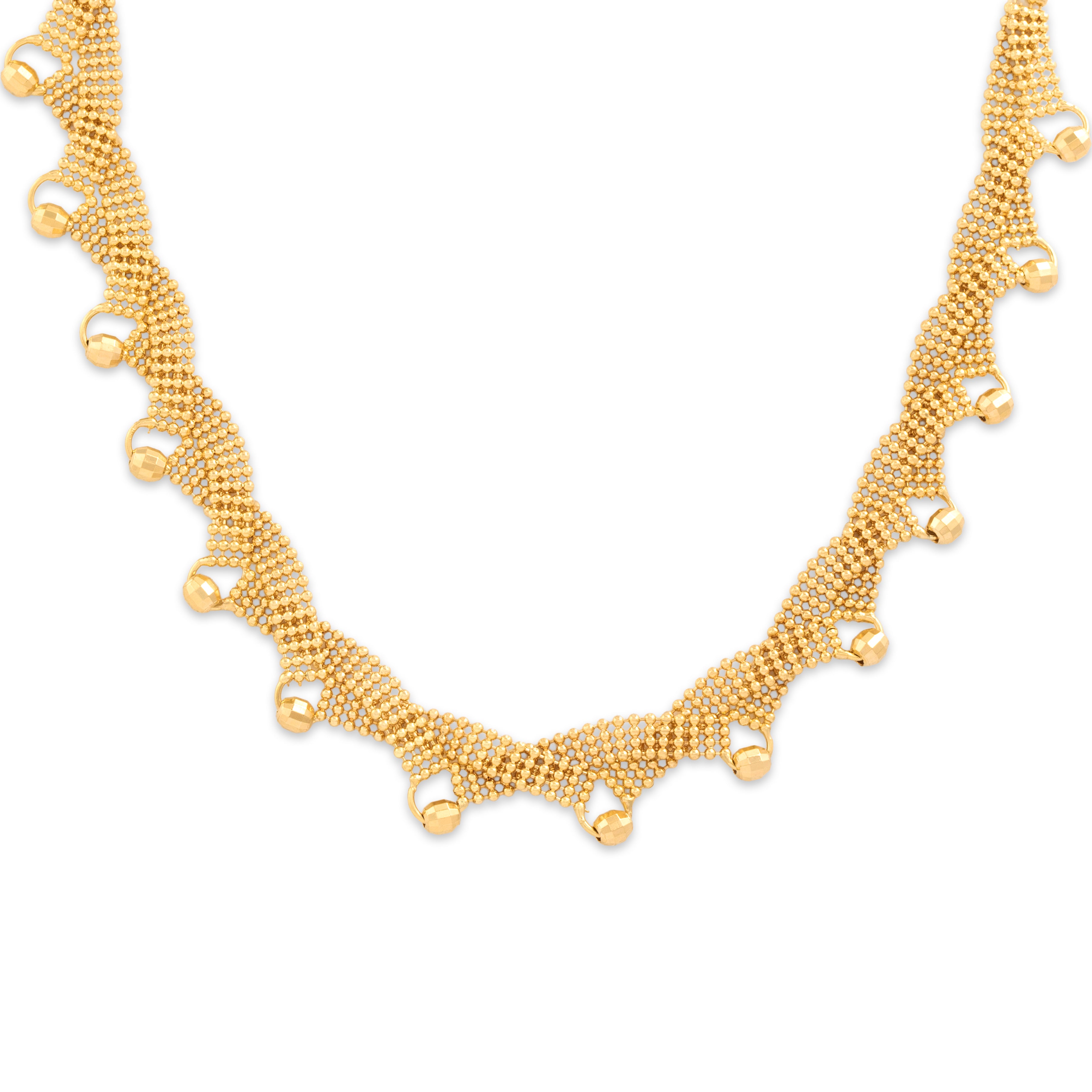 Vintage Italian 18k Yellow Gold Glittering Chevron Bead Chain Necklace - detail view #1