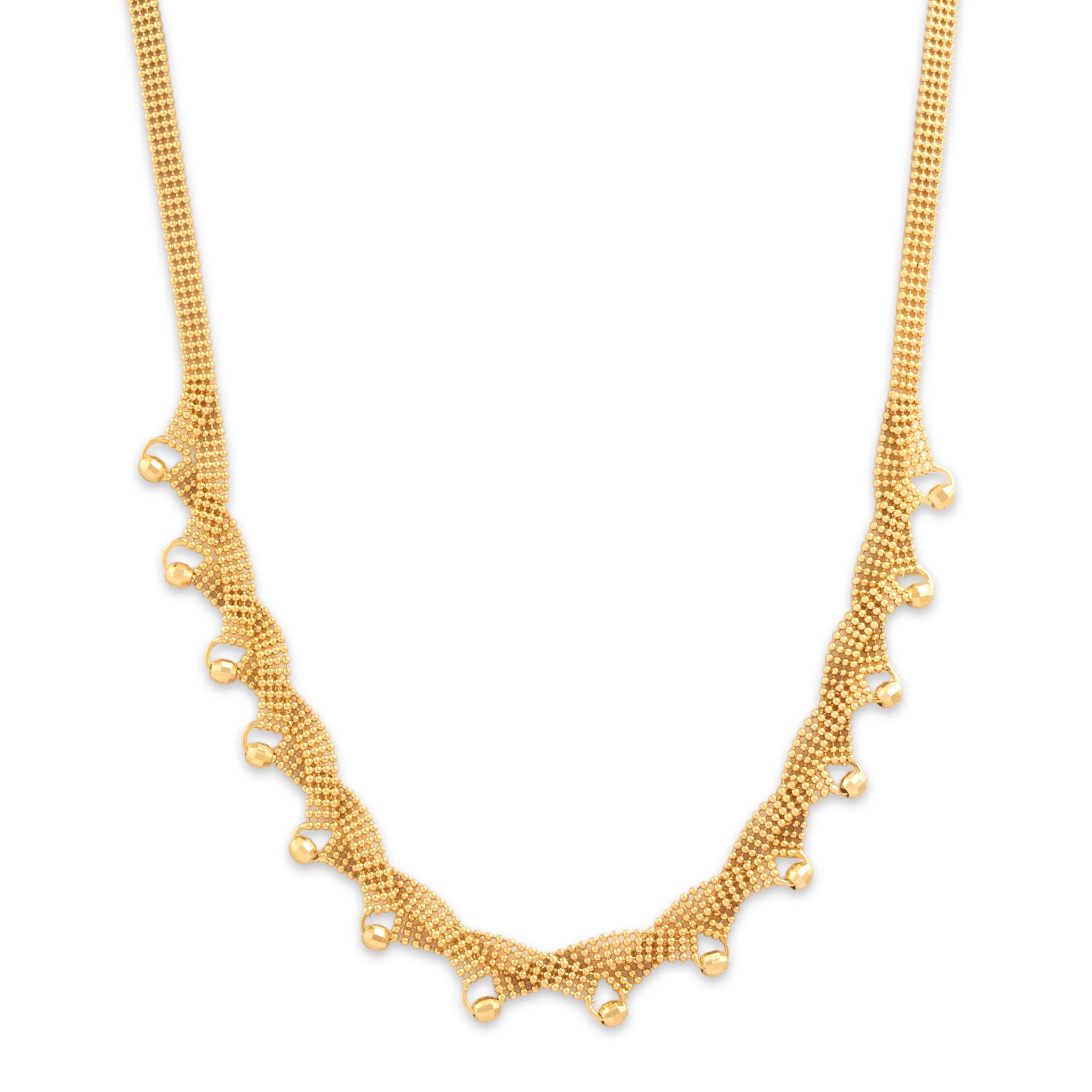 Vintage Italian 18k Yellow Gold Glittering Chevron Bead Chain Necklace - Close-up view