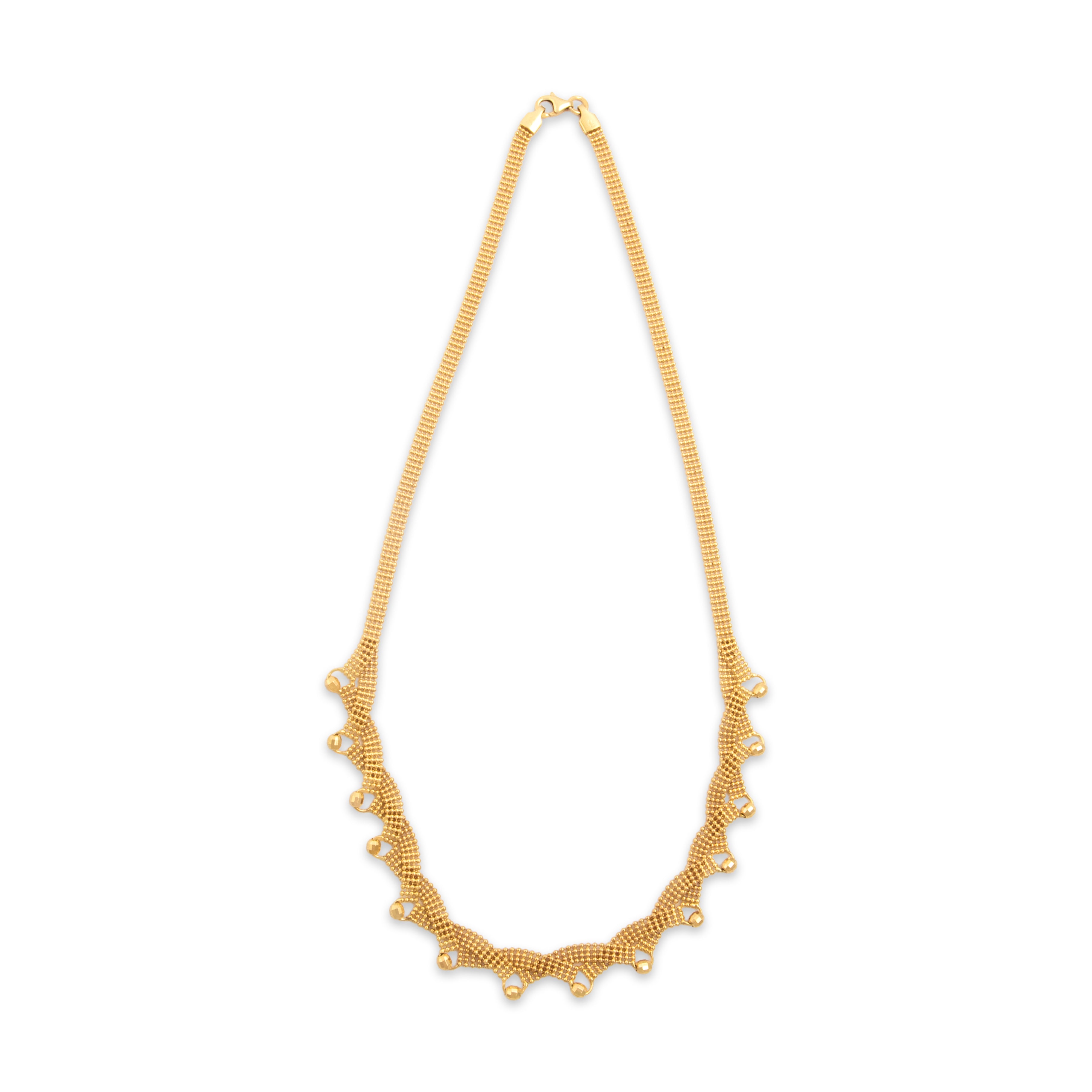 Vintage Italian 18k Yellow Gold Glittering Chevron Bead Chain Necklace - Overall view