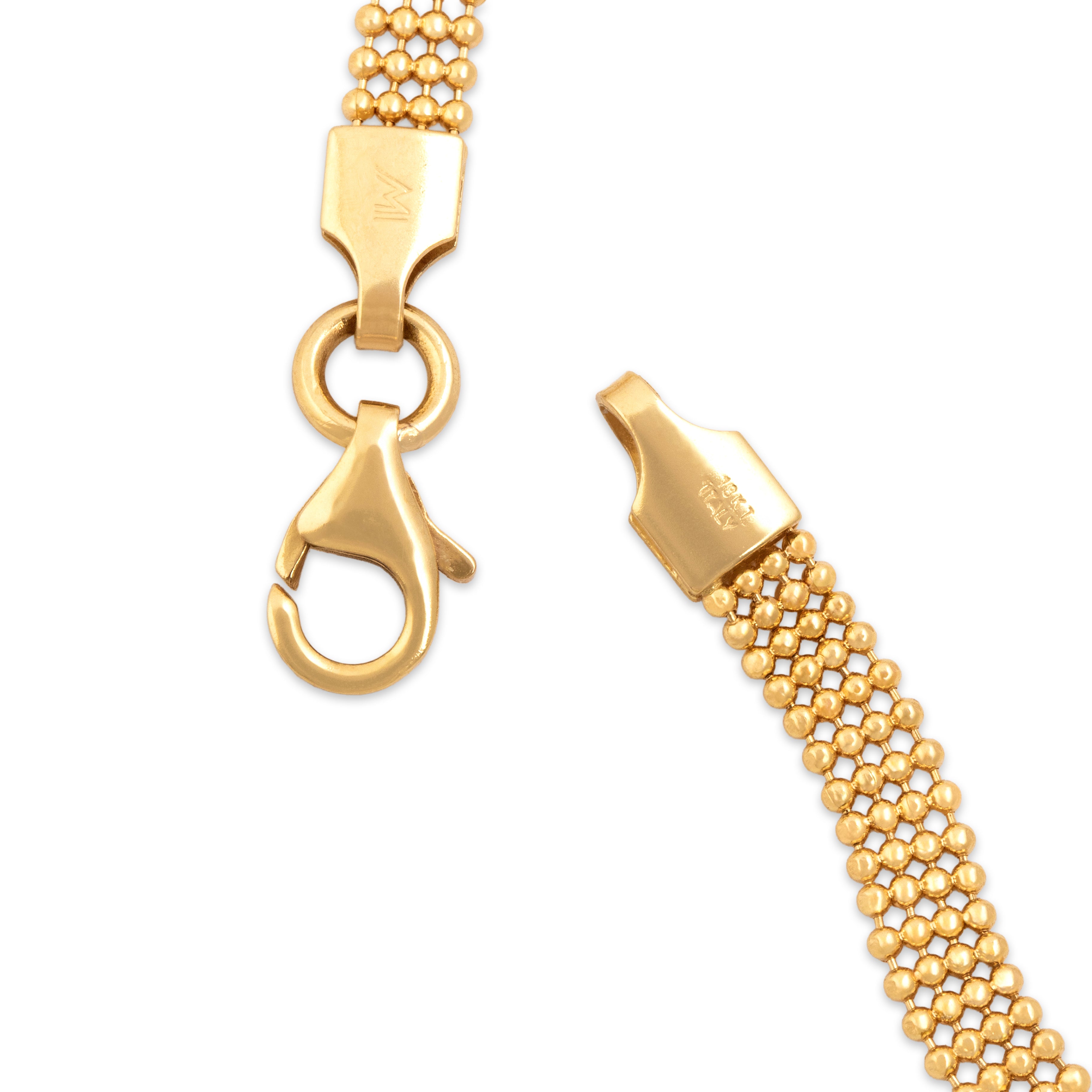 Vintage Italian 18k Yellow Gold Glittering Chevron Bead Chain Necklace - clasp view