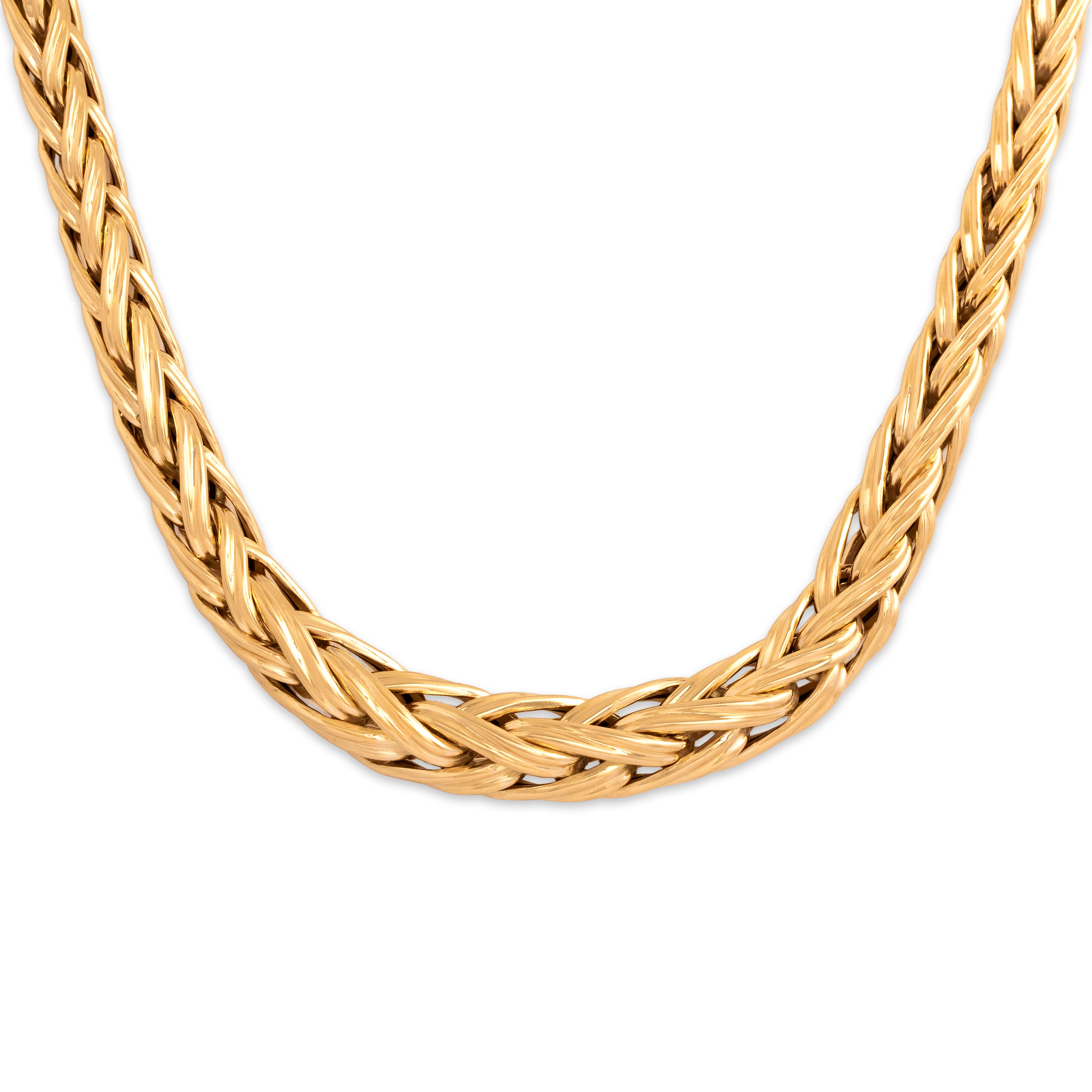 Vintage French 18k Yellow Gold Striking Graduating Wheat Chain Necklace - Close-up view