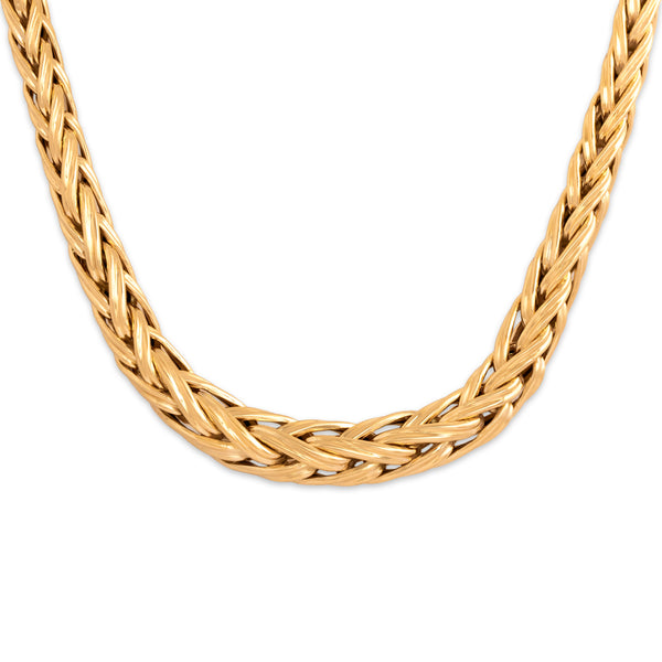 Vintage French 18k Yellow Gold Striking Graduating Wheat Chain Necklace - Close-up view