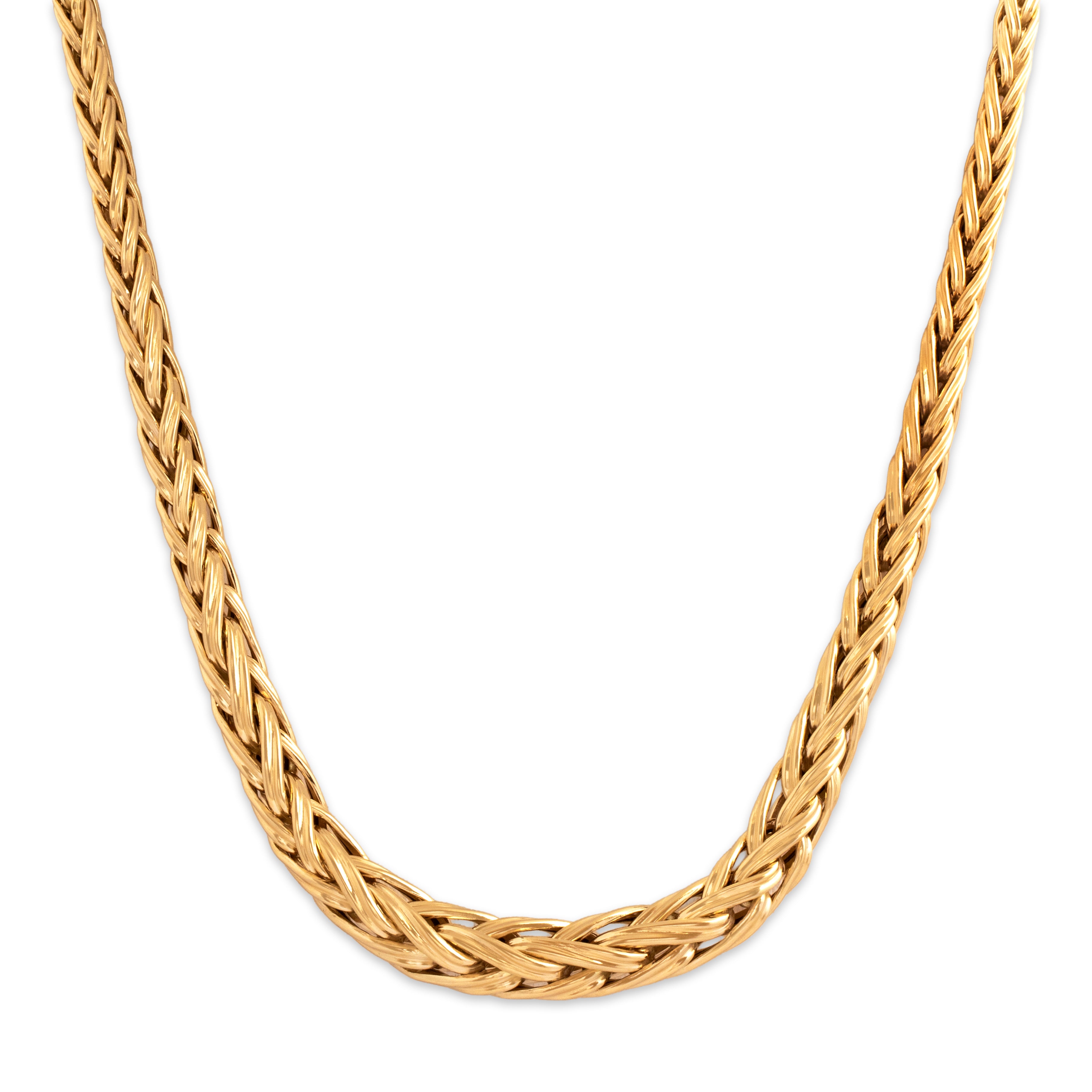Vintage French 18k Yellow Gold Striking Graduating Wheat Chain Necklace - detail view #1