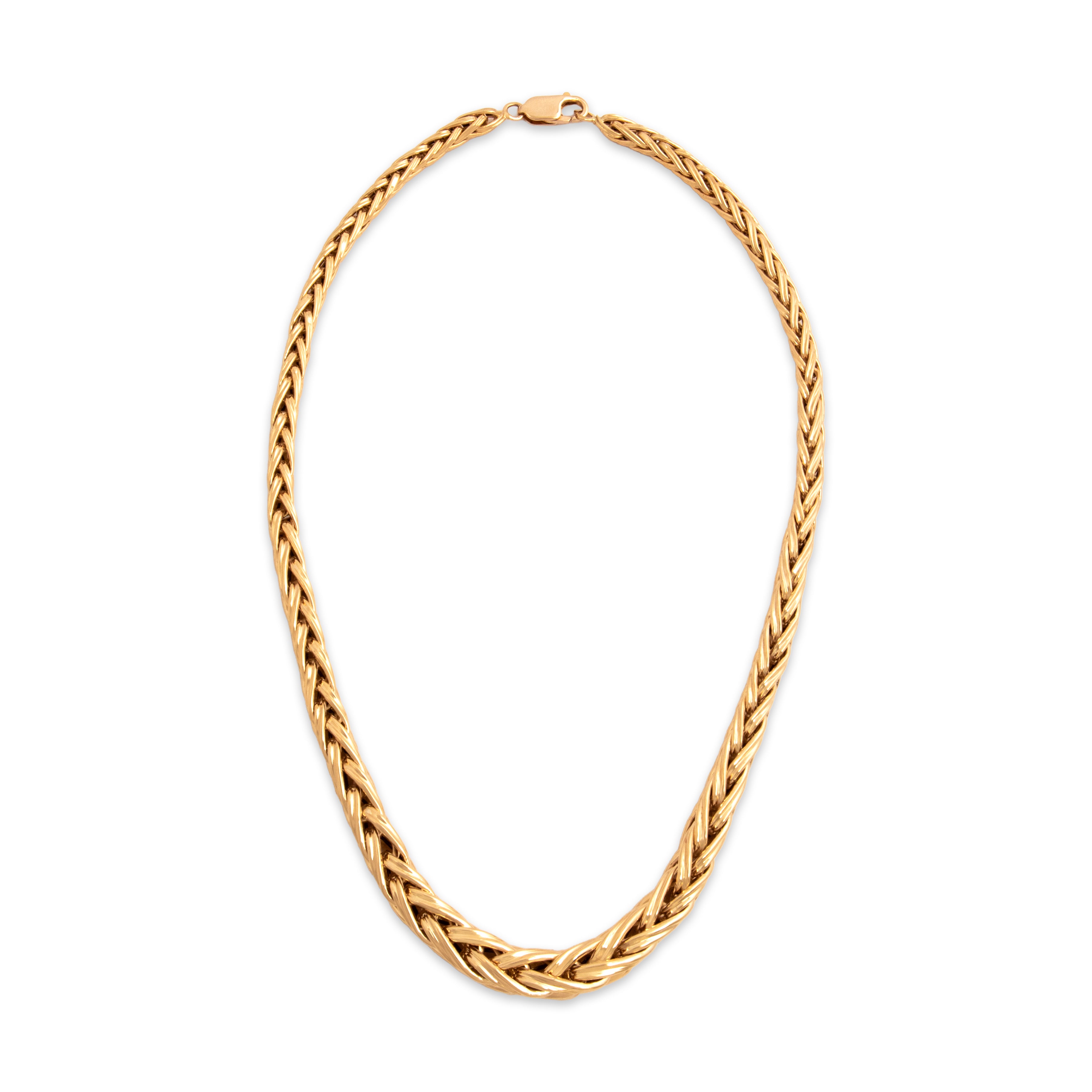 Vintage French 18k Yellow Gold Striking Graduating Wheat Chain Necklace - Overall view