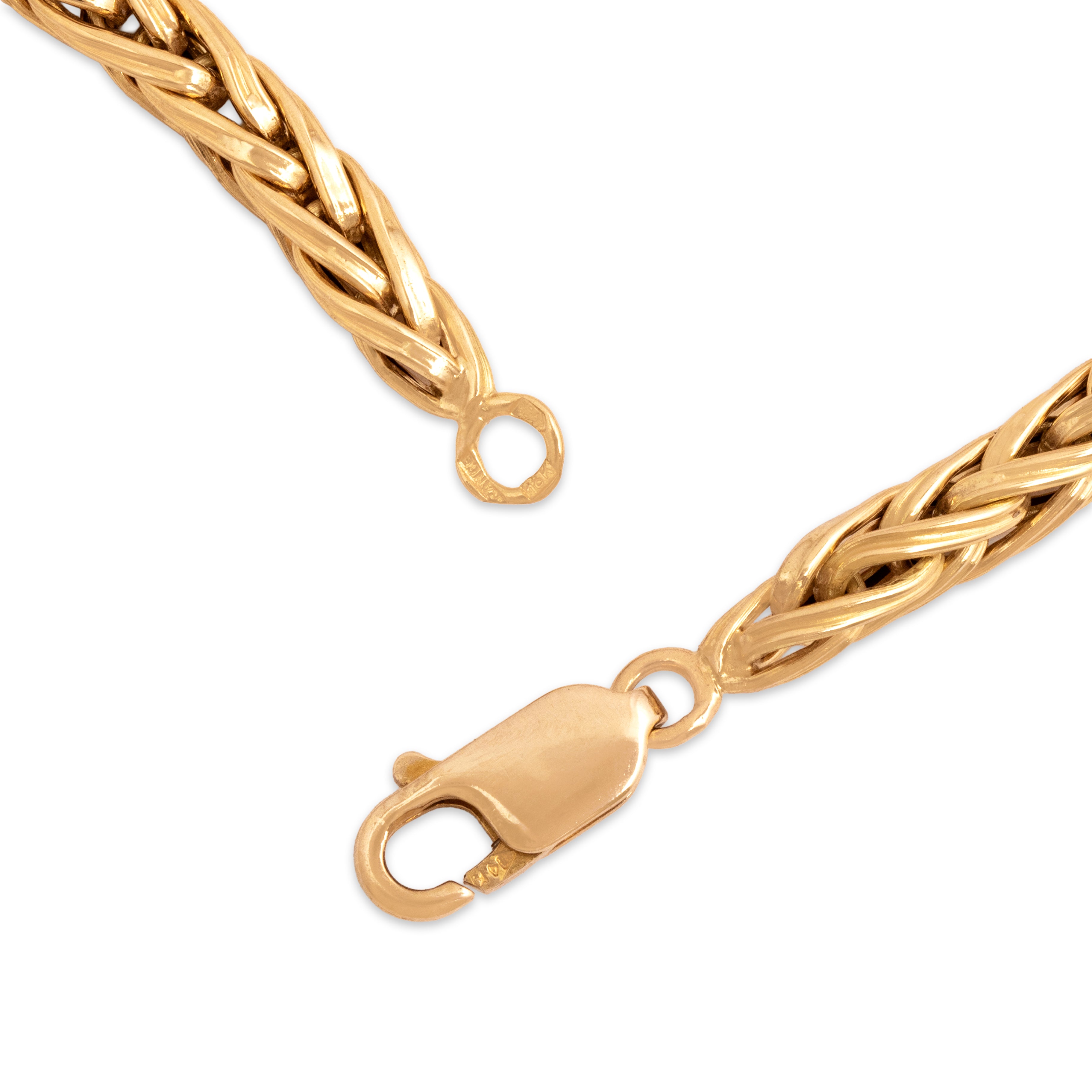 Vintage French 18k Yellow Gold Striking Graduating Wheat Chain Necklace - clasp view